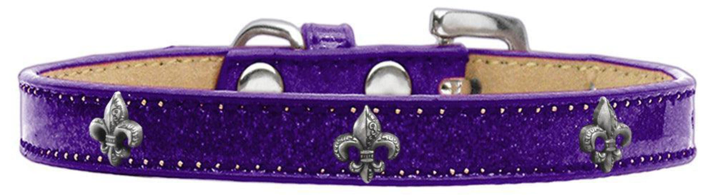 Dog, Puppy & Pet Widget Ice Cream Collar, Silver Fleur De Lis Purple 18