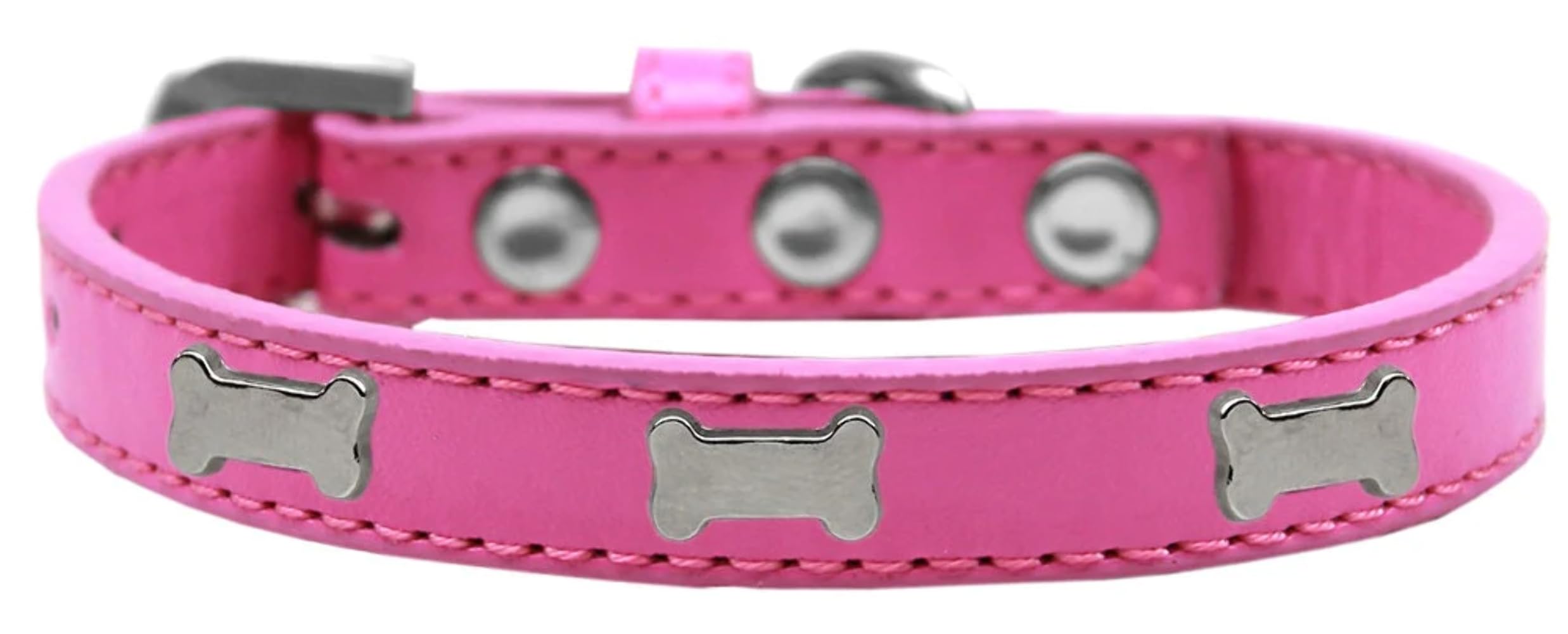Dog, Puppy & Pet Widget Fashion Collar, Silver Bone Light Pink 18