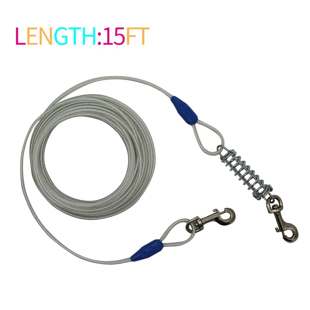 Petest 25Ft Reflective Tie-Out Cable With Buffer Spring For Large Dogs Up To 90 Pounds