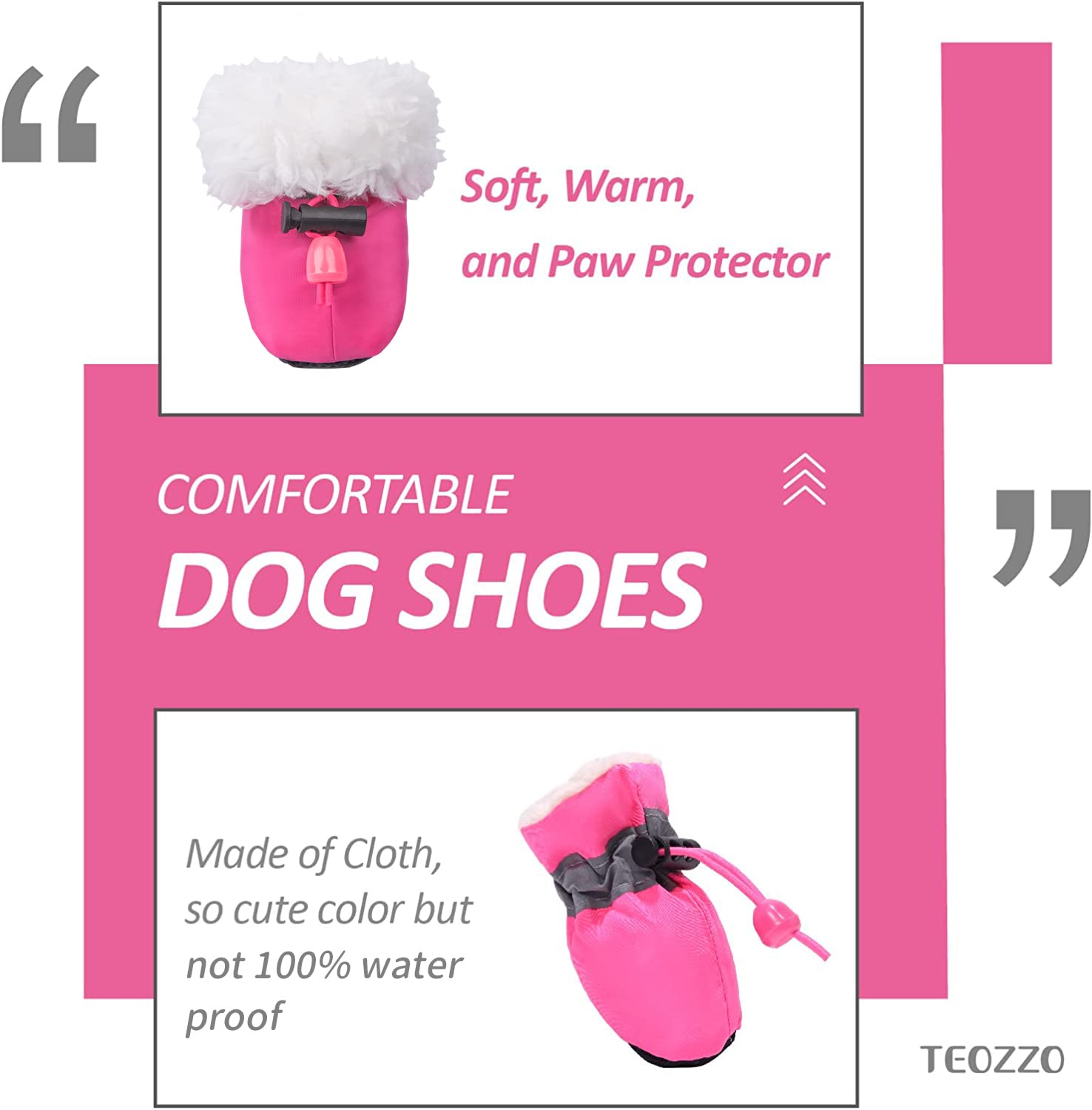 Teozzo Dog Snow Boots Dog Shoes For Small Medium Size Dogs Booties Paw Protector Warm Pet Boots For Puppies 4Pcs