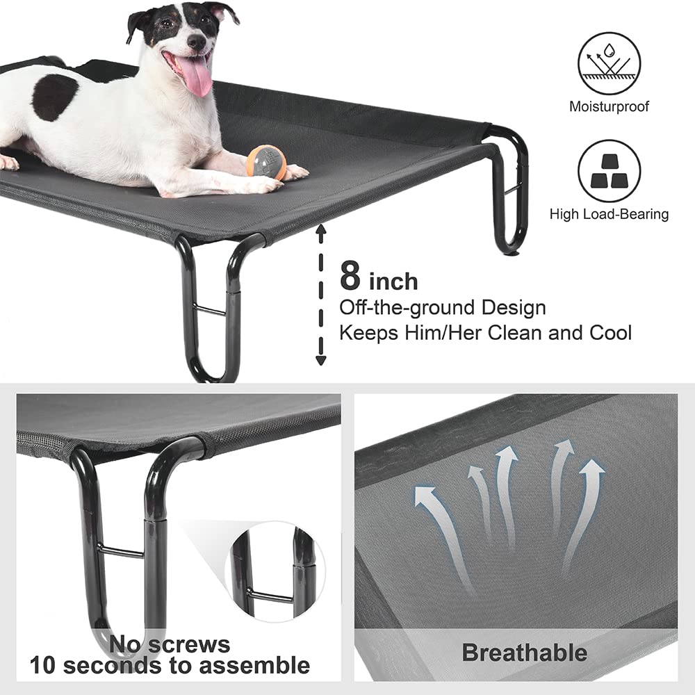 Pettycare Elevated Outdoor Dog Bed - Raised Dog Bed For Large Dogs, Waterproof Dog Cot Bed Easy To Assemble, Cooling Elevated Dog Bed With Breathable Teslin Mesh, Durable, Non Slip, Up To 65 Lbs,Black