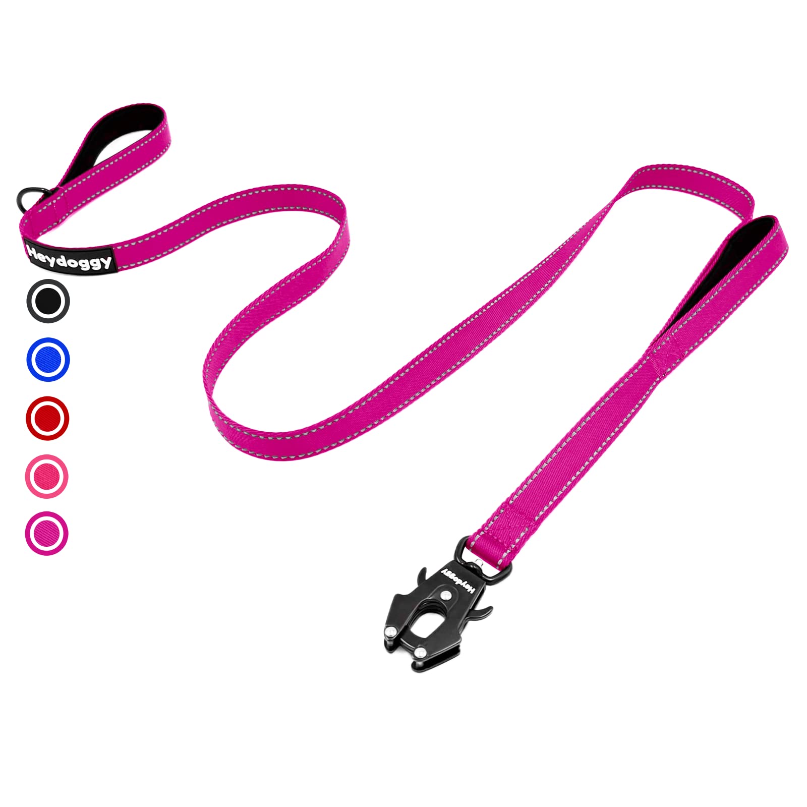Strong Heavy Duty Dog Leash - 6Ft Reflective Nylon Training Leash With Soft Padded Double Handle & Auto Lock Frog Clip, Safety T