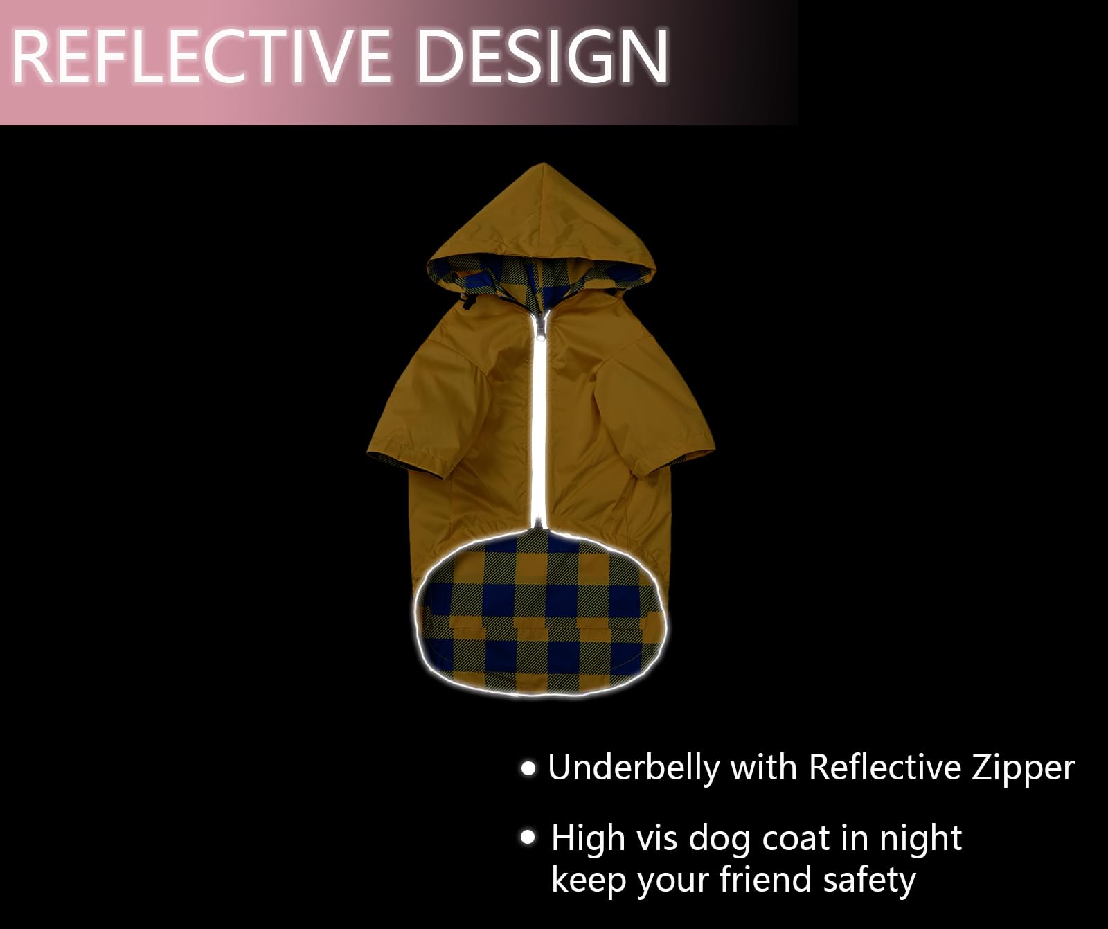 Dog Raincoat Dogs Waterproof Reversible Rain Jacket Dog Small Medium Breeds Reflective Zipper Storage Pocket Harness Hole - Yell