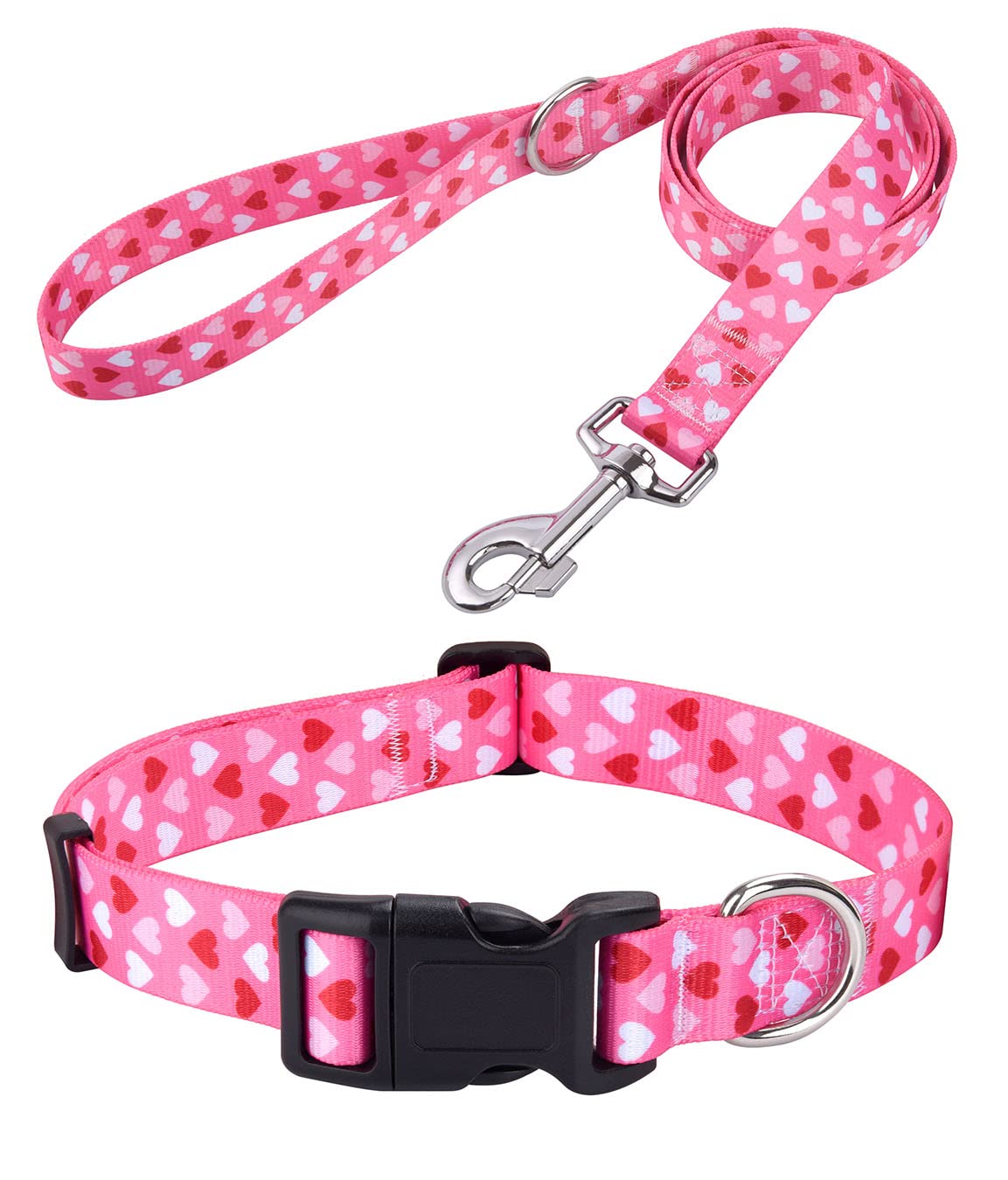 Mihqy Valentine'S Day Dog Collar And Leash Set - Adjustable Heart Dog Collar - Love Theme - Perfect For Small Medium Large Dogs(Pink Heart Set,Xs)