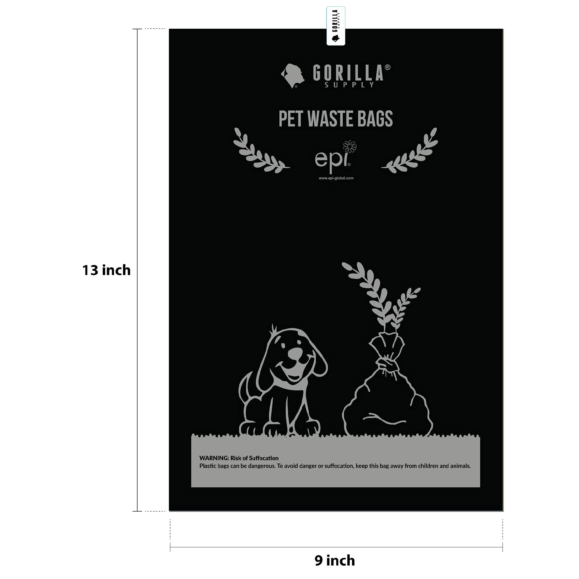 GORILLA SUPPLY Dog Poop Bags with Dispenser, 1000 Count, 9" x 13", Black, Plastic