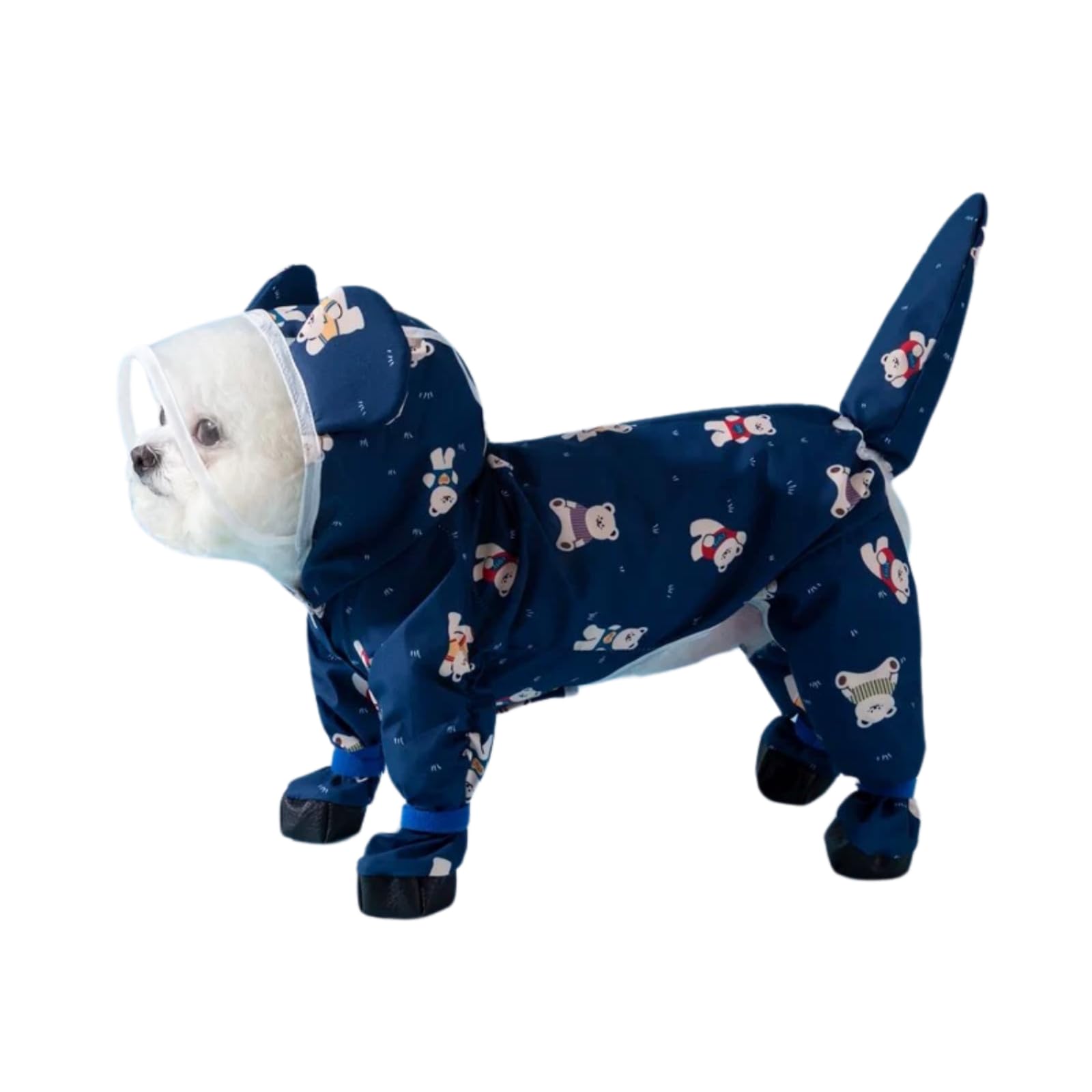 Harikaji Small Dog Raincoat, Tail Protect Feet Cover Waterproof Dog Rain Jacket Dog Rain Coat For Puppy Small Dogs (Navy Bear,Xl