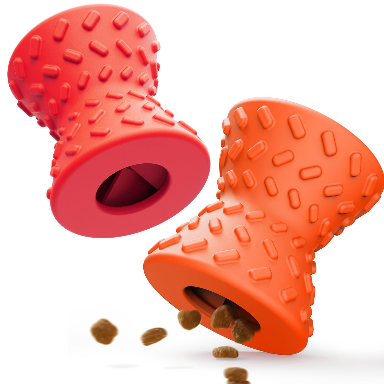Doudele Puppy, Toys Interactive Dog Toy, Treat Dispenser Toy,Natural Rubber Dumbbell Shaped, 2Pcs(Orange+Red)