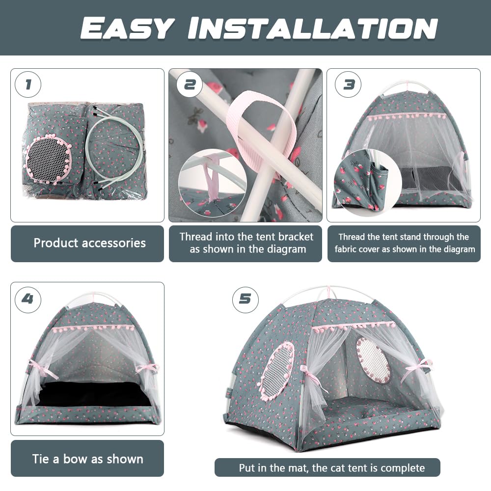 Pawstrip Dog Tent Indoor Cat House Pink Puppy Bed Portable Pet Teepe Princess Dog Camping Tent Outdoor Kitten Houses Cute Bunny