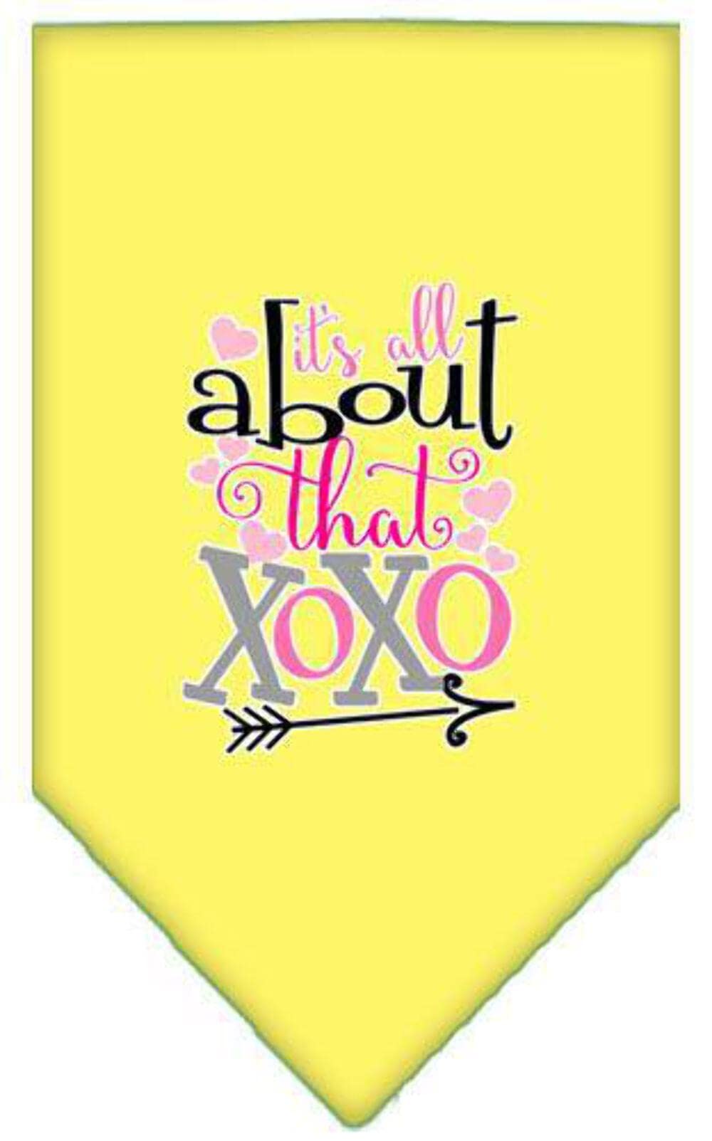 Pet and Dog Bandana Screen Printed, "It's All About That XOXO" Yellow Small
