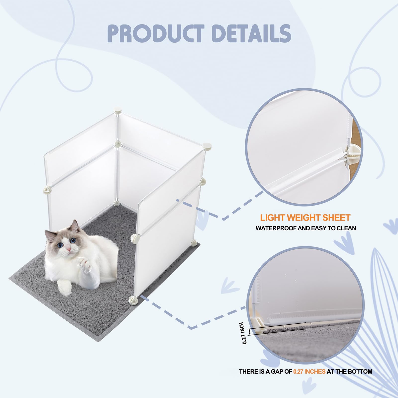 MEEXPAWS Cat Litter Box Enclosure with Splash Guard, Large 19"x19"x20", Lightweight Plastic, Easy Clean, White, Model MP-USGLM