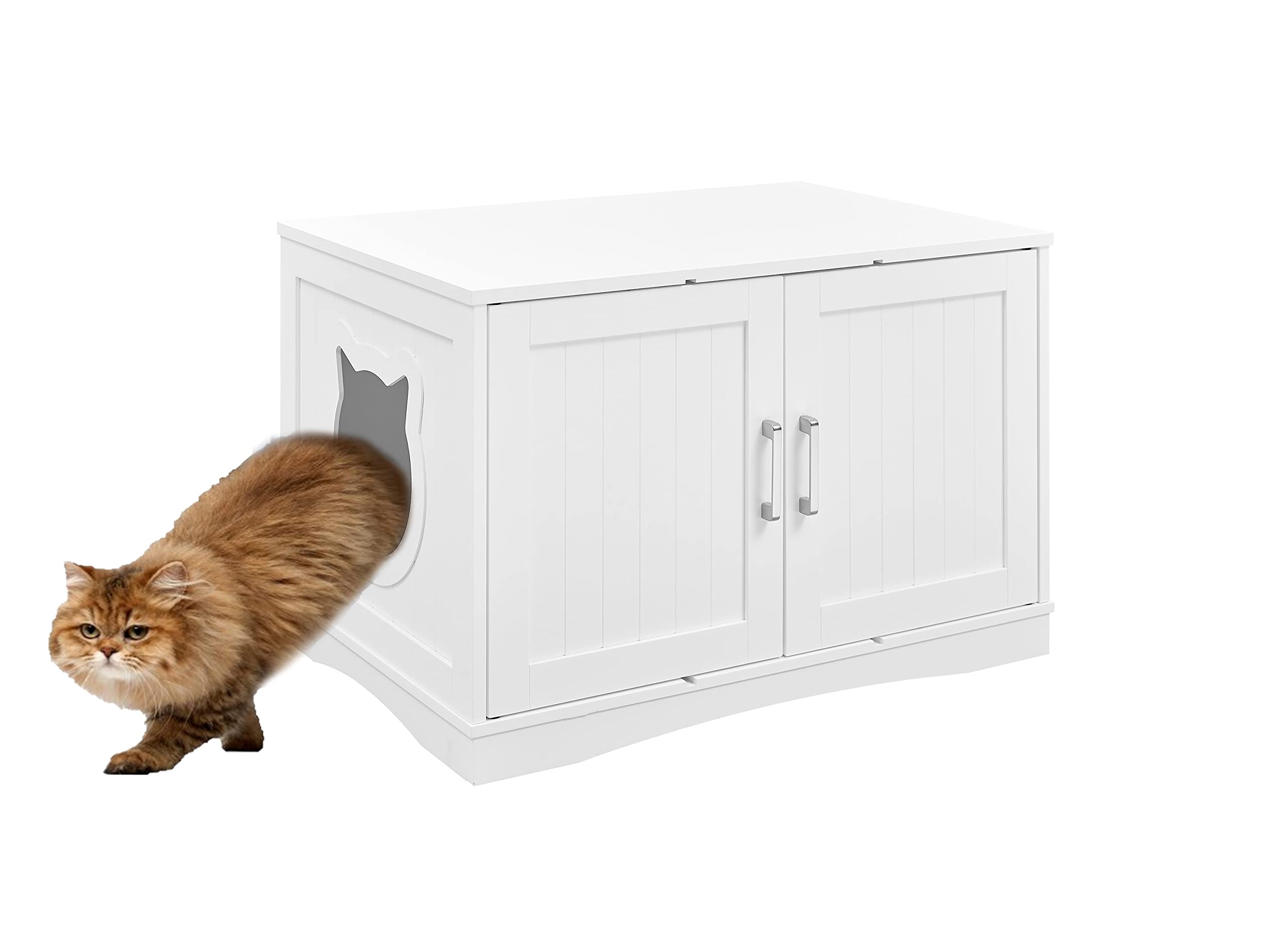 Designer Cat Washroom Storage Bench Cat Litter Box Enclosure Furniture Box House with Table, Spacious Storage, Easy Assembly, Fi