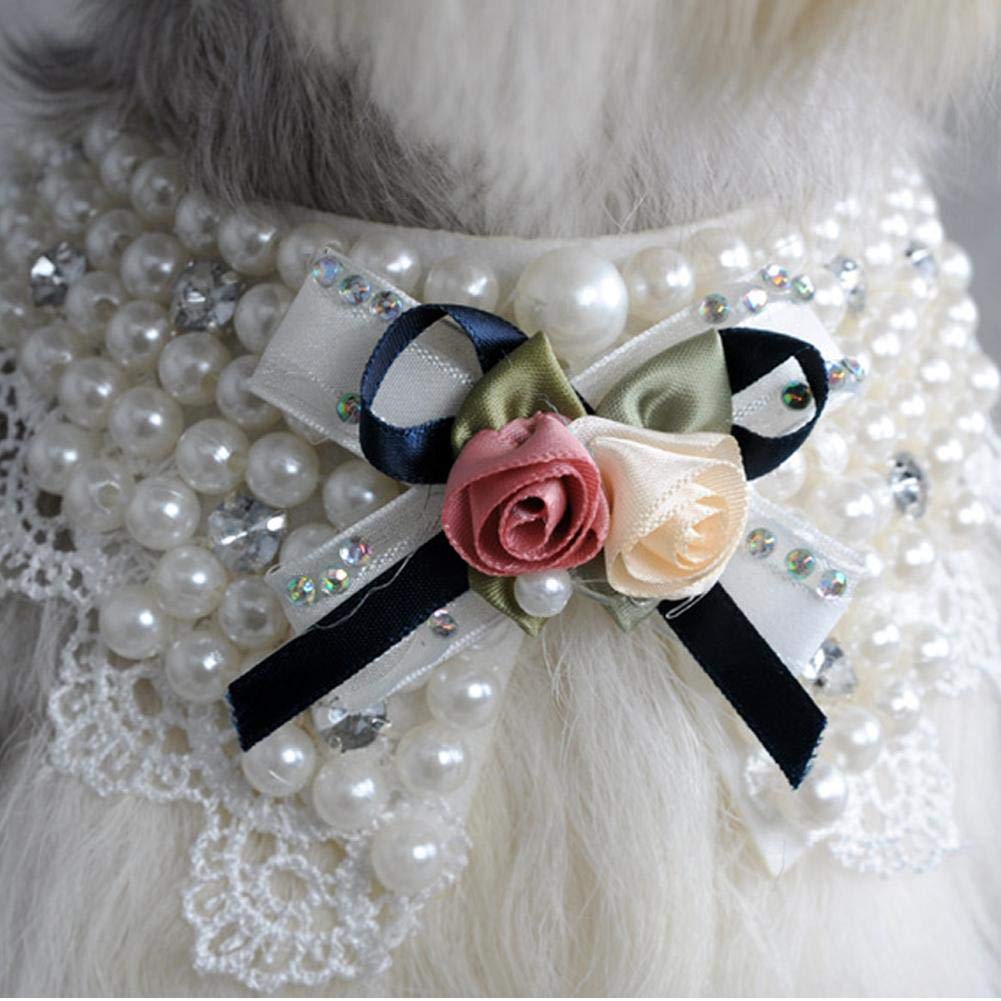 Pet Beautiful Pearl Necklace, Teddy Adjustable Bow Tie with Pearl Dogs Neck Collar Wedding Party Pets Headwear for Pets Cats Dog
