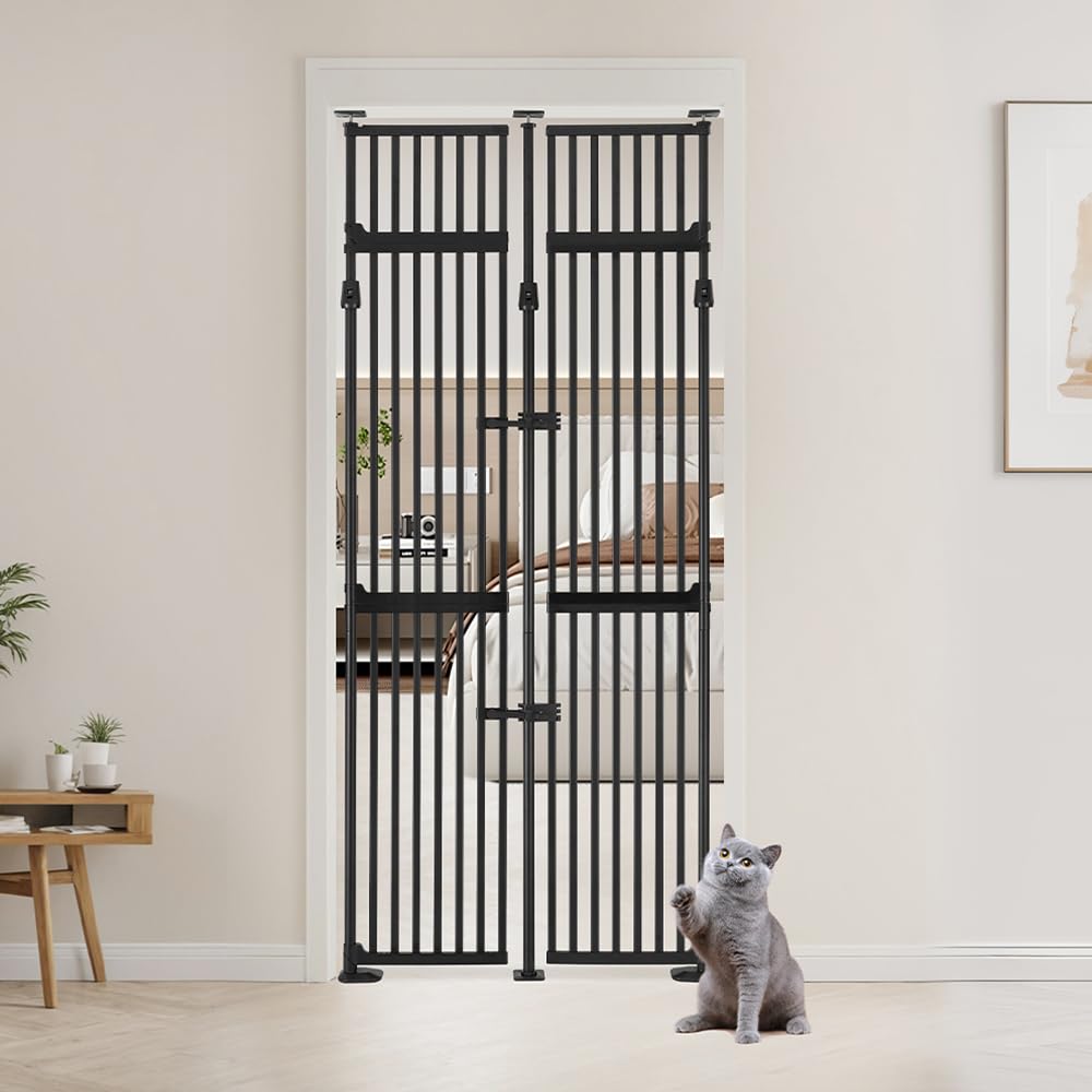unipaws 86 High Extra Tall Cat Gate, Upgrade 3 Support Pillars-Stable Increase, Auto Closing and No Drilling Cat Dog Proof Safet