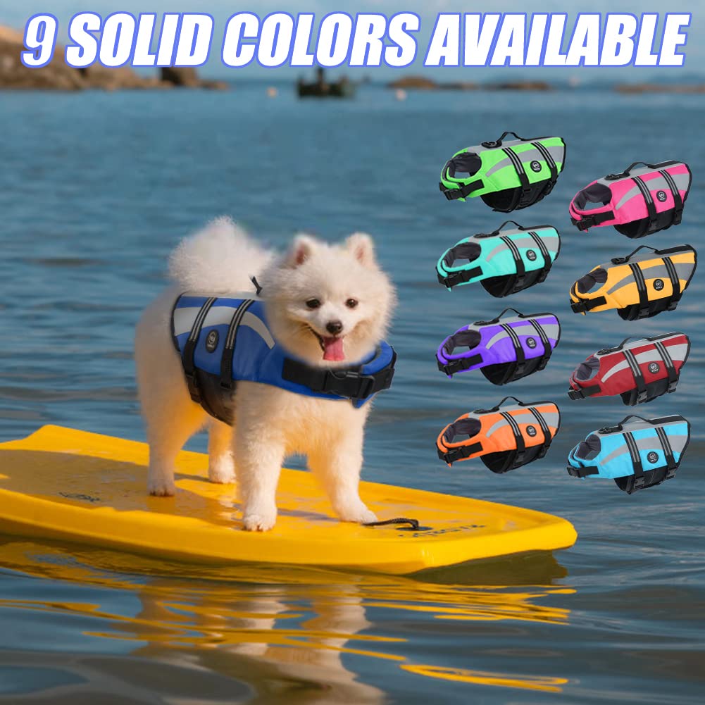Emust Adjustable Dog Life Jacktets, High Visibility Life Vests For Dogs, Medium Dog Water Vest For Boating/Swimming/Pool With Do