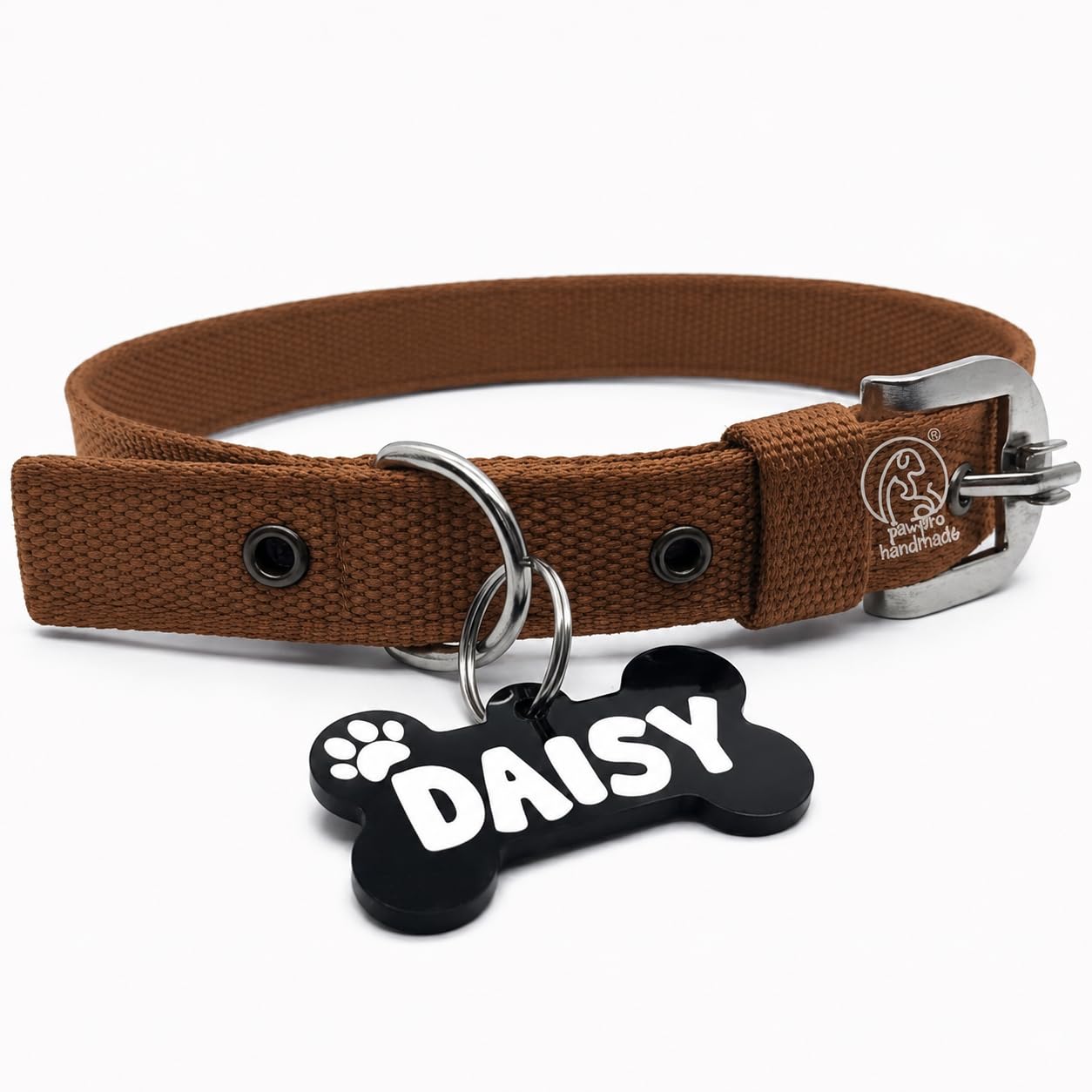 Pawpro Personalized Dog Collar With Name Tag, Soft Nylon Pet Collar With Custom Bone Shape Id Tag, Adjustable Dog Neck Belt With