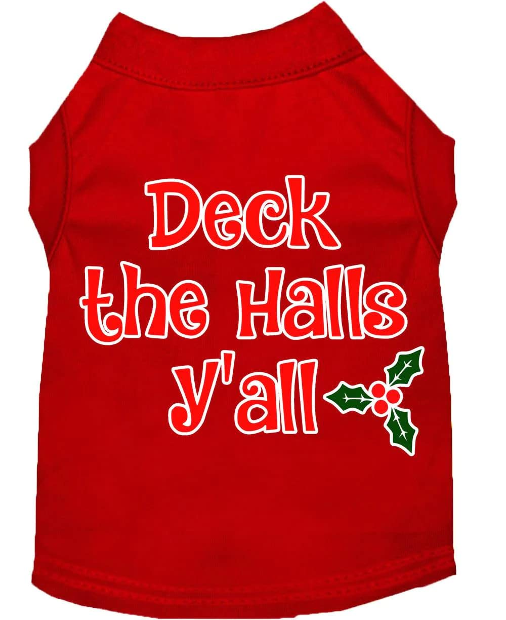 Christmas Pet Dog & Cat Shirt Screen Printed, "Deck The Halls, Y'all" Light Pink 2XL (20-25 lbs.)