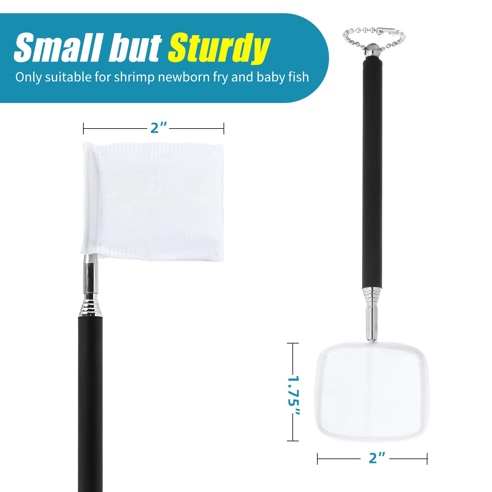 Aquaneat Small Fish Tank Shrimp Net, Aquarium Debris Cleaning Tools, With Extendable Handle, 2    Square
