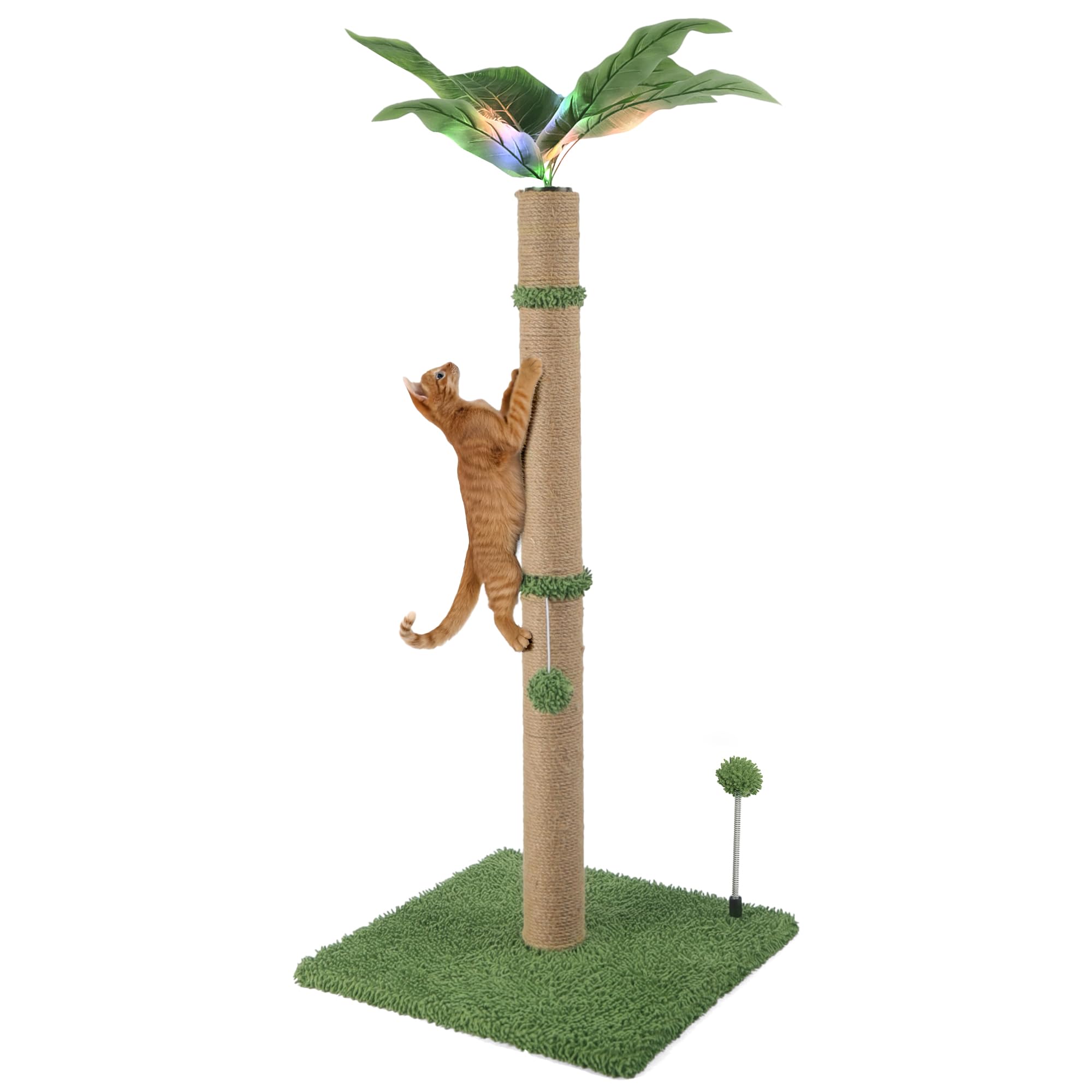 34'' Led Cat Scratching Post, Attracts Cats With Led Light, Cat Furniture, Stable Base, Hanging Toy Balls For Large Cats And Kit