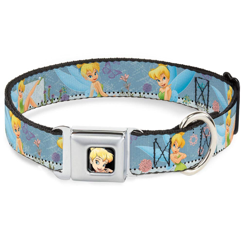 Buckle-Down Seatbelt Buckle Dog Collar - Tinker Bell Garden Poses - 1' Wide - Fits 11-17' Neck - Medium