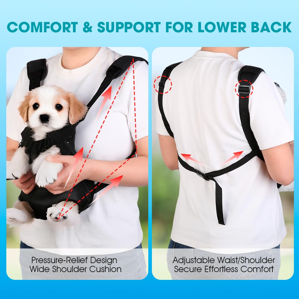 Dog Backpack Carrier, Adjustable Pet Front Carriers, Legs Out Carrying Sling Travel Bag for Small Medium Dogs 2.5-4 Lbs, Soft We