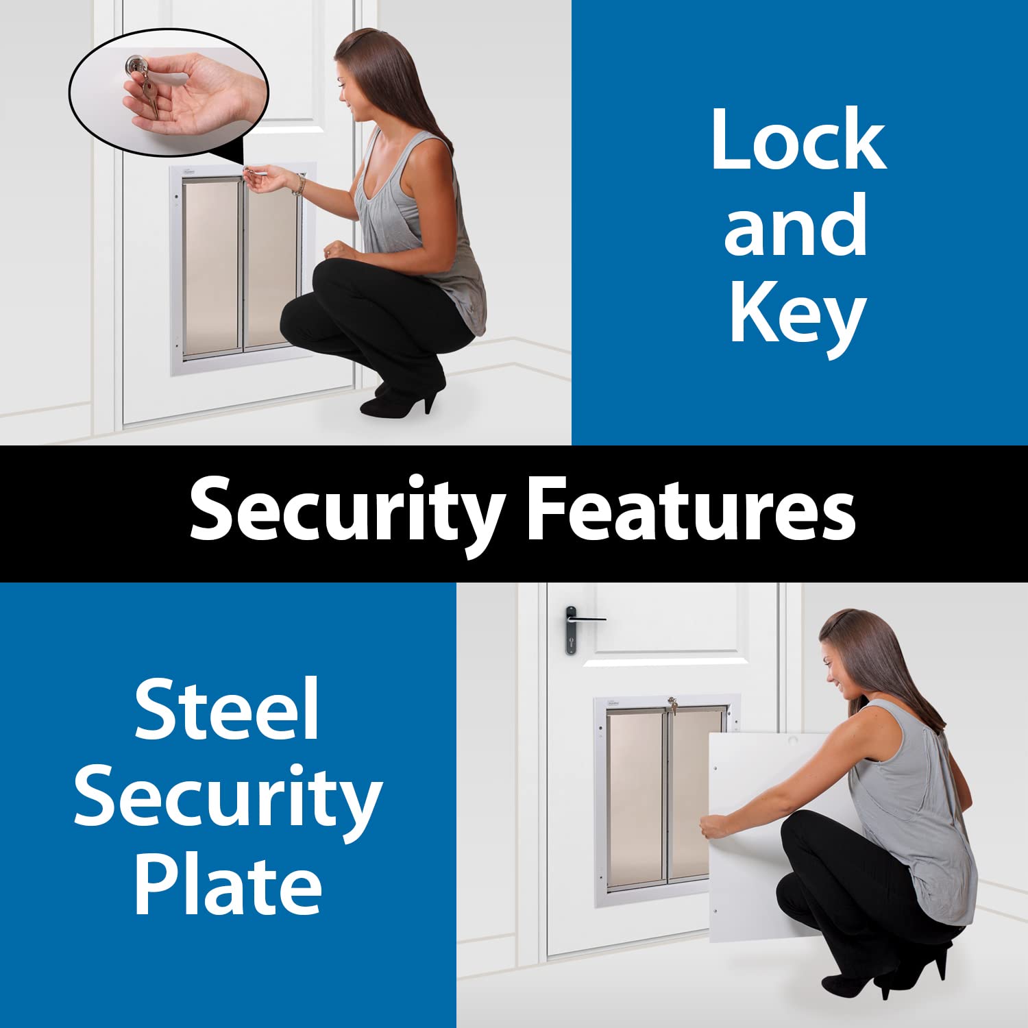 PlexiDor Dog Door - Energy Efficient Bronze Door Mount, Medium Size, Lock & Key - Model PD DOOR MD BR