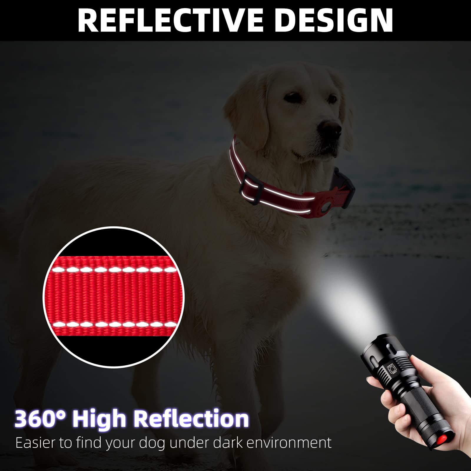 Konity Reflective Airtag Dog Collar, Compatible With Apple Airtag 2021, Nylon Pet Cat Puppy Collar With Silicone Airtag Holder For Small, Medium, Large, And Extra Large Dogs
