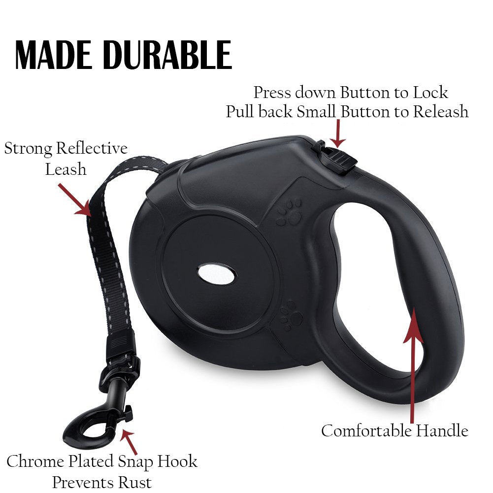 Elegant Comfort 16.4 Feet Nylon Retractable Dog Leash With Nylon Ribbon Cord, Hand Grip, One Button Brake & Lock For Medium Dogs