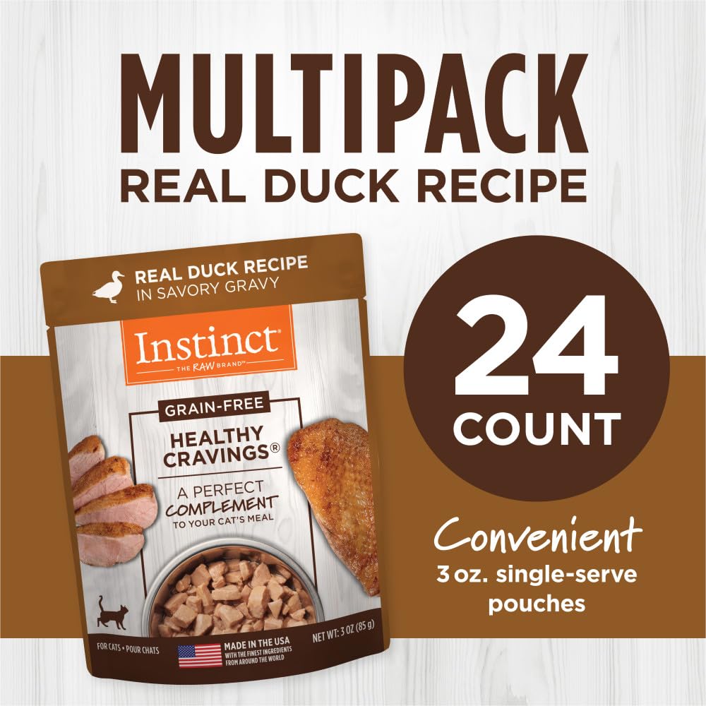 Instinct Healthy Cravings Grain Free Real Duck Recipe Natural Wet Cat Food Topper, 3 oz. Pouches (Case of 24)
