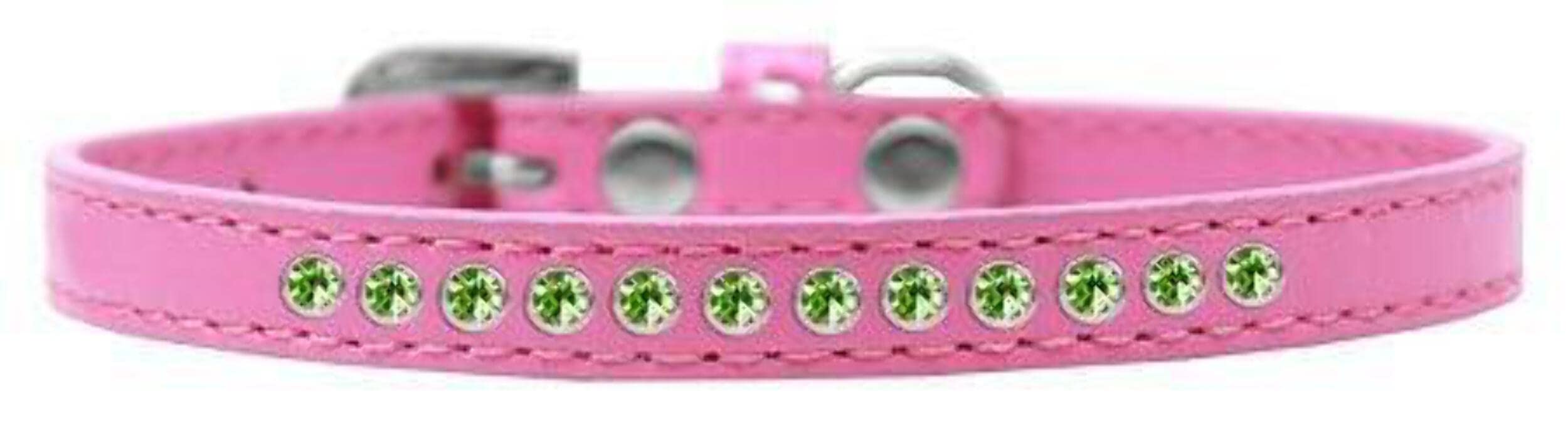 Mirage Pet Products Lime Green Crystal Light Pink Puppy Dog Collar, Size 16
