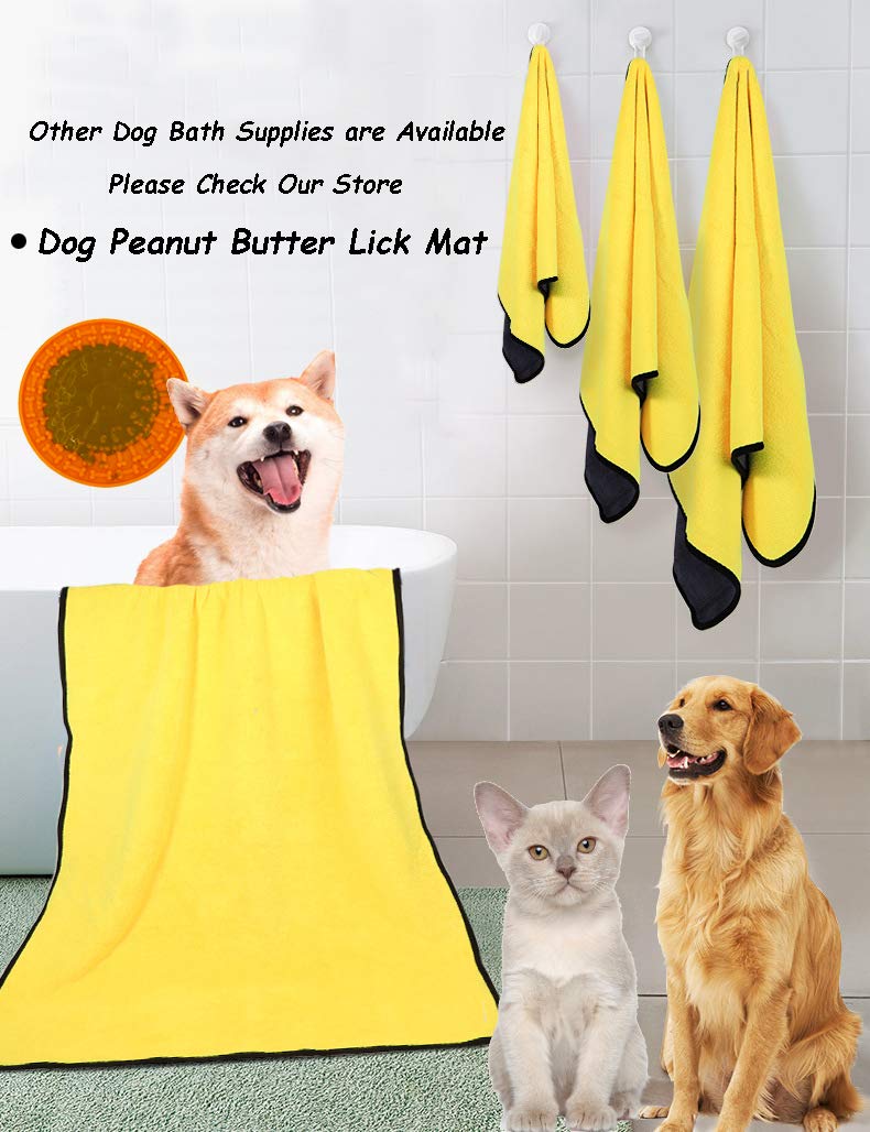 Kwispel Dog Bath Towel - Super Absorbent Microfiber Dog Towel For Small Dogs And Cats, Yellow & Grey 11.8' X 23.6'