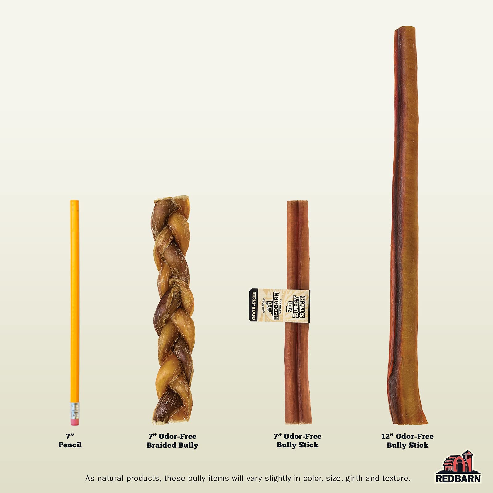 Redbarn Pet Products Odor-Free 7 Inch Braided Bully Braids - Case of 20 Sticks - Long Lasting 100% Beef Chews for Small Medium L