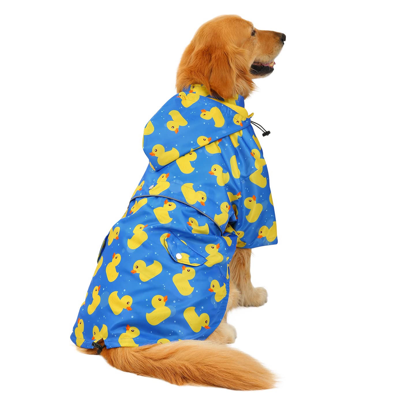 Hde Dog Raincoat Double Layer Zip Rain Jacket With Hood For Small To Large Dogs Ducks Blue - 2Xl
