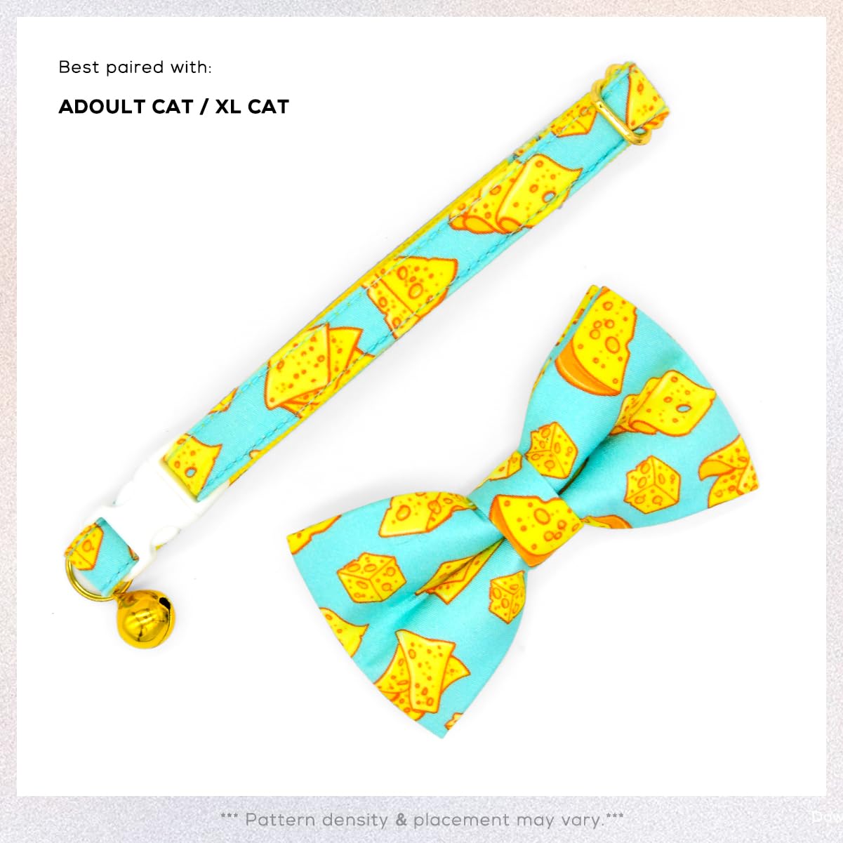 Cat Bow Collar, Green Dinosaur Pattern, Quick Release Safety Buckle, (8 - 13)