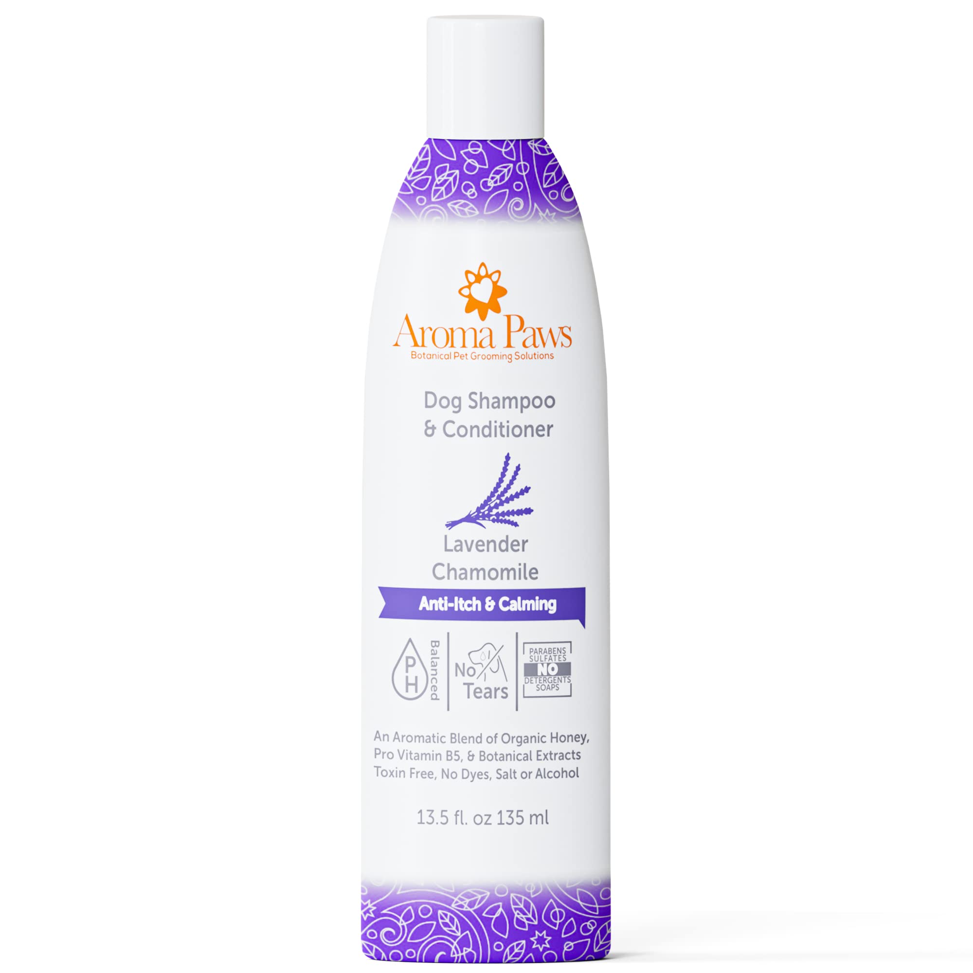 Aroma Paws Dog Shampoo And Conditioner - Aromatic Tearless Shampoo For Cleansing, Grooming, And Conditioning - Moisturizing Shampoo For Dogs And Puppies - Lavender Chamomile 13.5 Oz