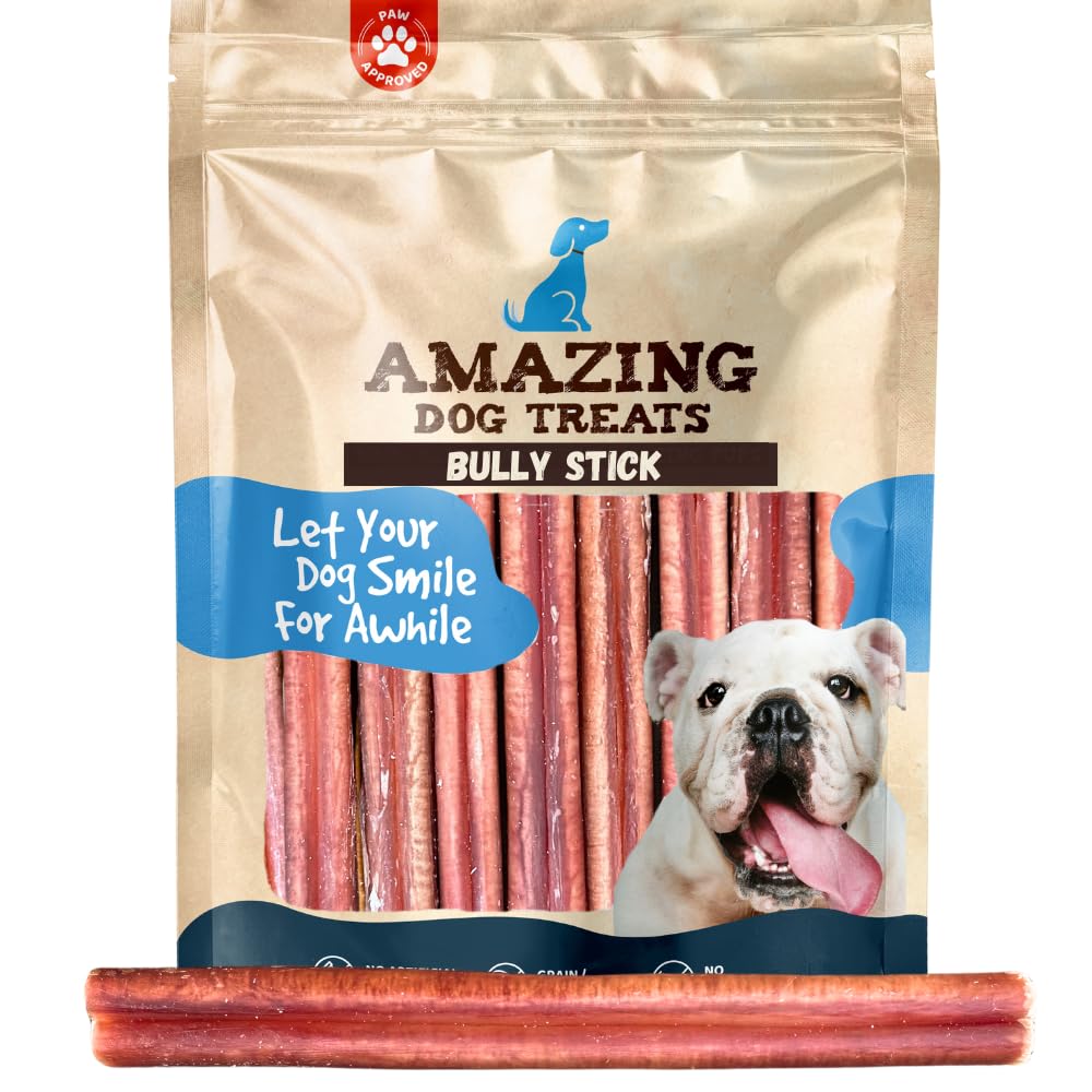 Amazing Dog Treats - 6 Inch Medium Size Bully Sticks (25 Count) - Bulk Bully Sticks for Dogs - No Hide Bully Stick Dog Bones