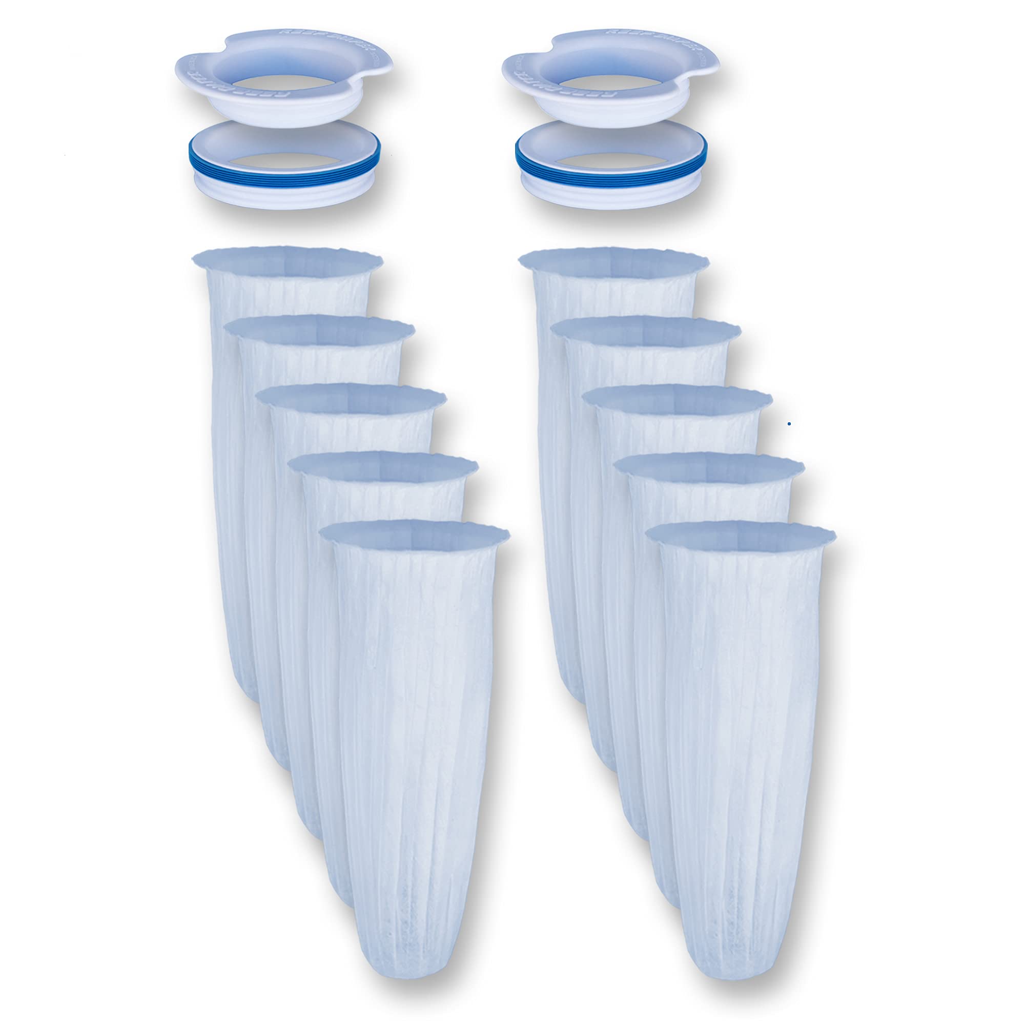 Reef Diaper Disposable Filter Socks, Replaces Standard 4' Felt Socks, Freshwater And Saltwater Compatible, Starter Kit Includes 2Ea Flange Assemblies & 10Ea Filter Elements
