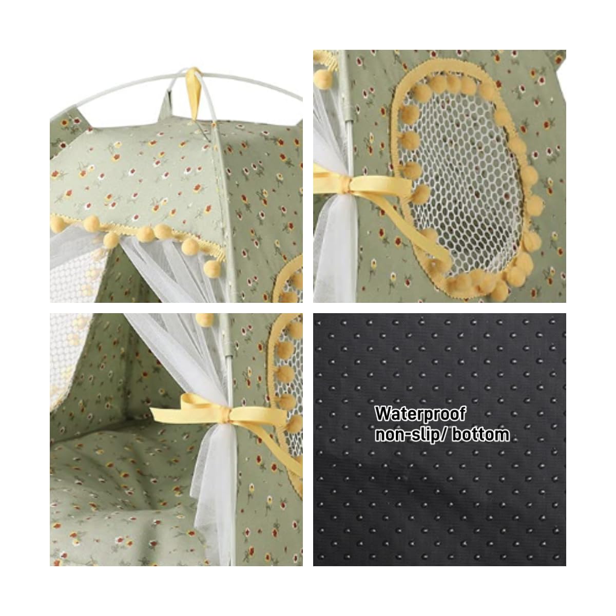 Cat Bed Tents Dog House Indoor Outdoor Lace Mesh Breathable Windows Door Curtains Removable Portable Nest Teepe House (Medium,Gr