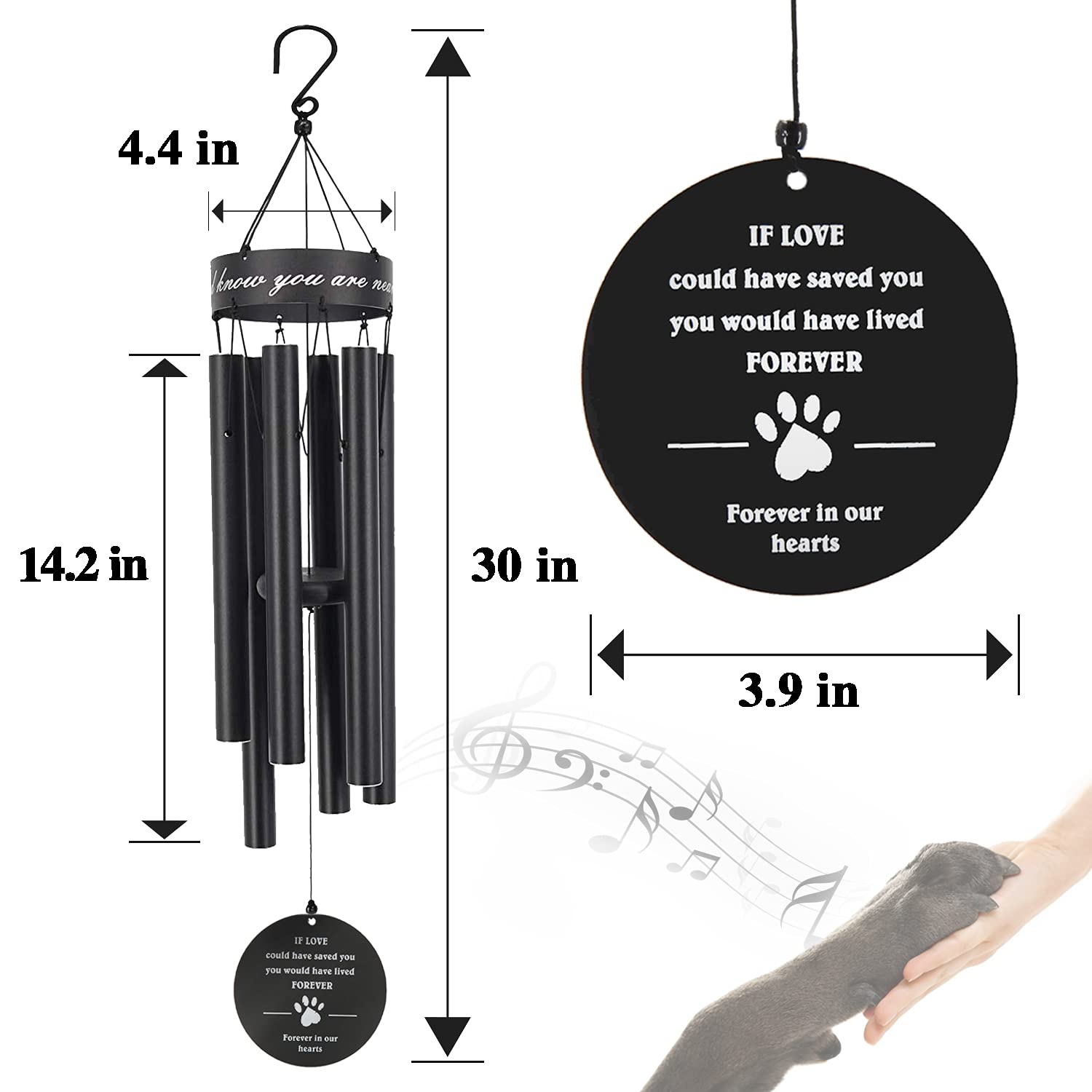 Pet Memorial Wind Chime, 30 Inches Paw Print Pet Remembrance Gift to Honor and Remember a Dog, Cat, or Other Pet, Premium Metal