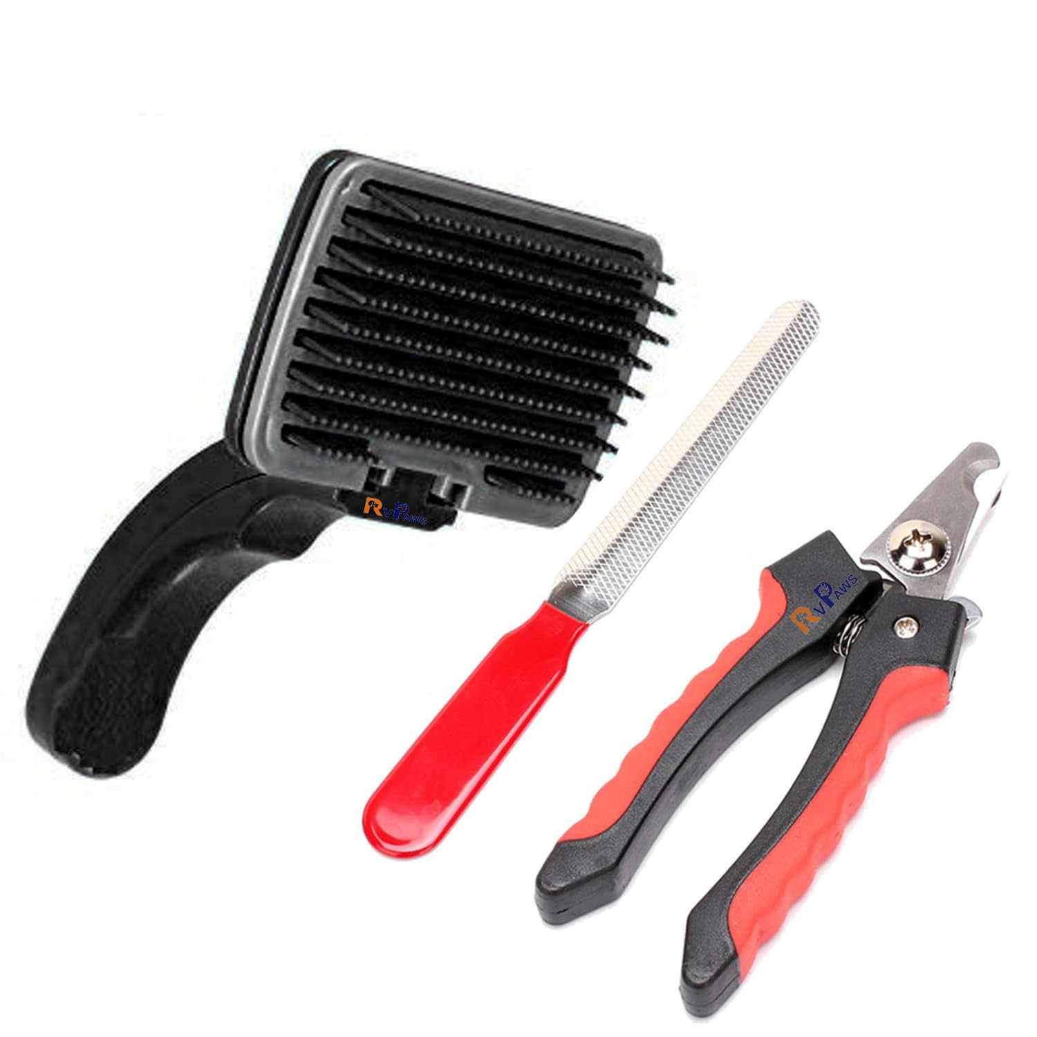 Pups&Pets Combo Of 2 Grooming Brush And Nail Cutter For Dogs, SpringLoaded SelfCleaning Feature, Remove Shedding Hair, Tangles