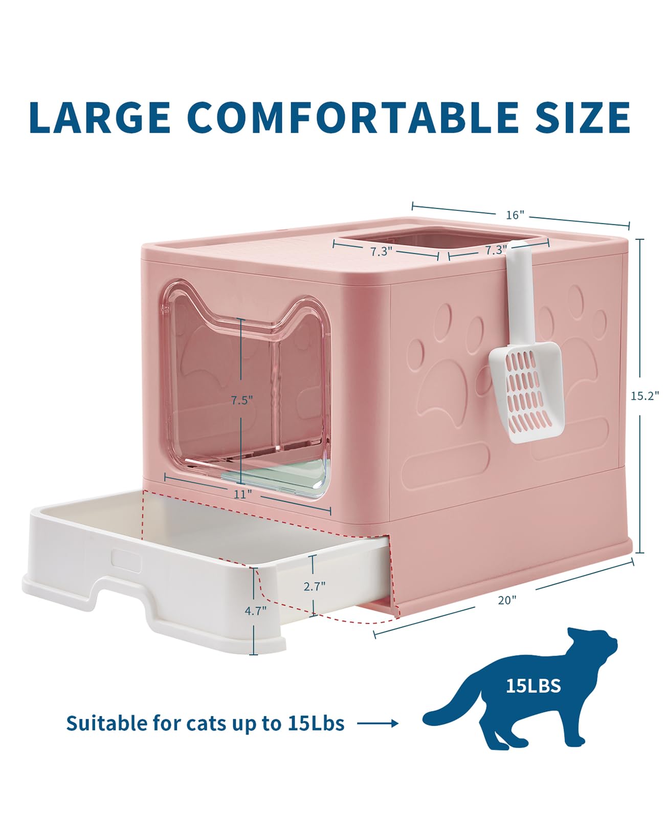 Medario Cat Litter Box with Litter Mat and Scoop, Large Foldable Litter Box with Lid, Front Entry Top Exit Kitty Box, Odor Contr