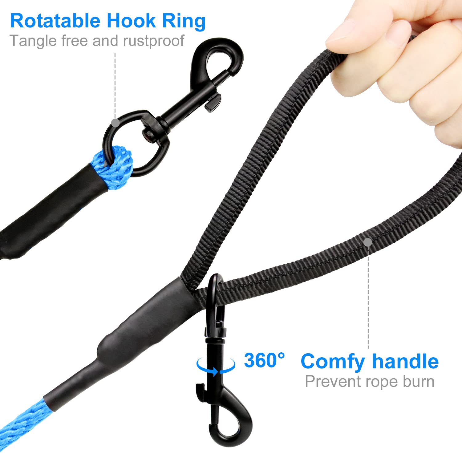 Joytale Long Dog Training Leash, 50 Ft Tie Out Rope Check Cord Dogs Leashes With Padded Handle, Reflective Recall Lead For Puppy And Small Dogs, Blue