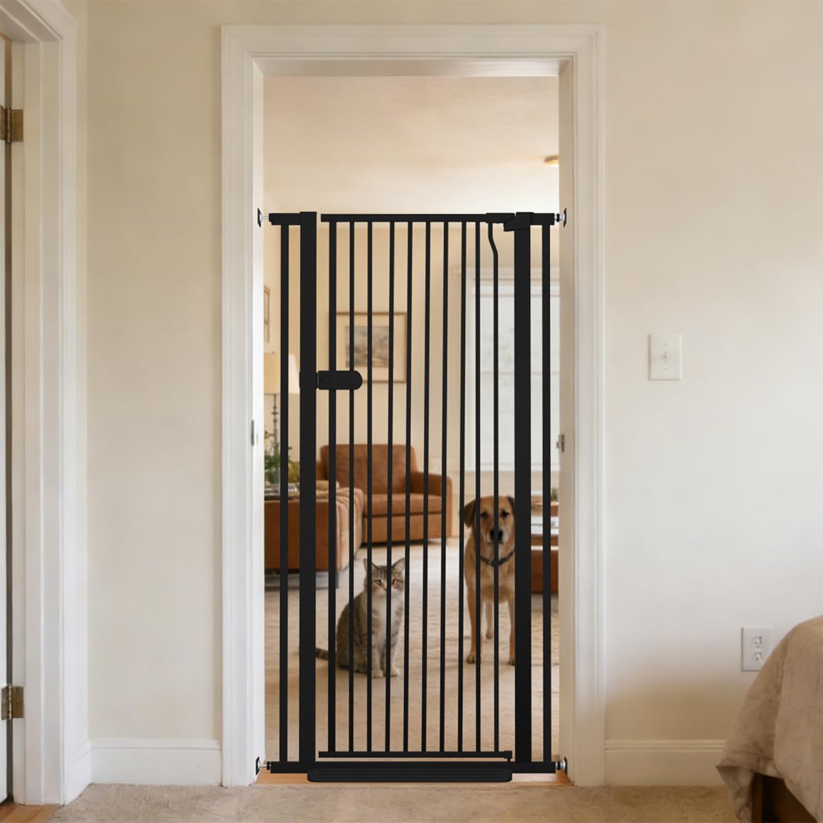 Lumizone Extra Tall Cat Gate 55.12 High Pressure Mounted Extra Wide 2025 New (17 Sizes) 1.37 Gap No Drilling Auto-Close One-Hand