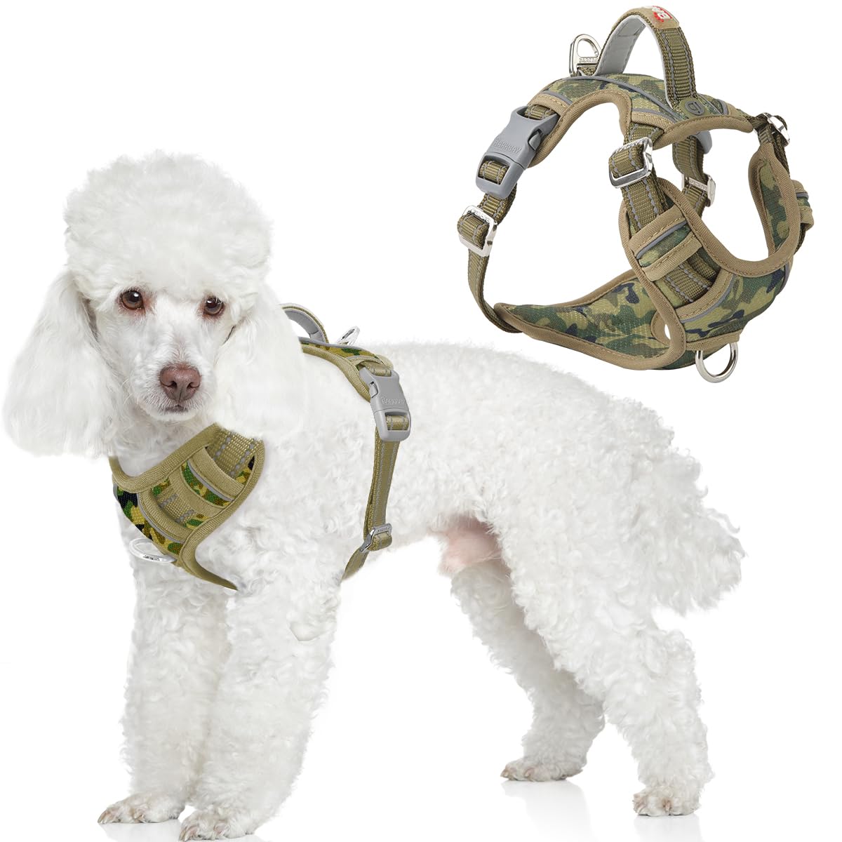 BARKBAY Dog Harness No Pull with ID Tag Pocket - Heavy Duty, Reflective, Easy Control for Large Dogs(Camo,XS)