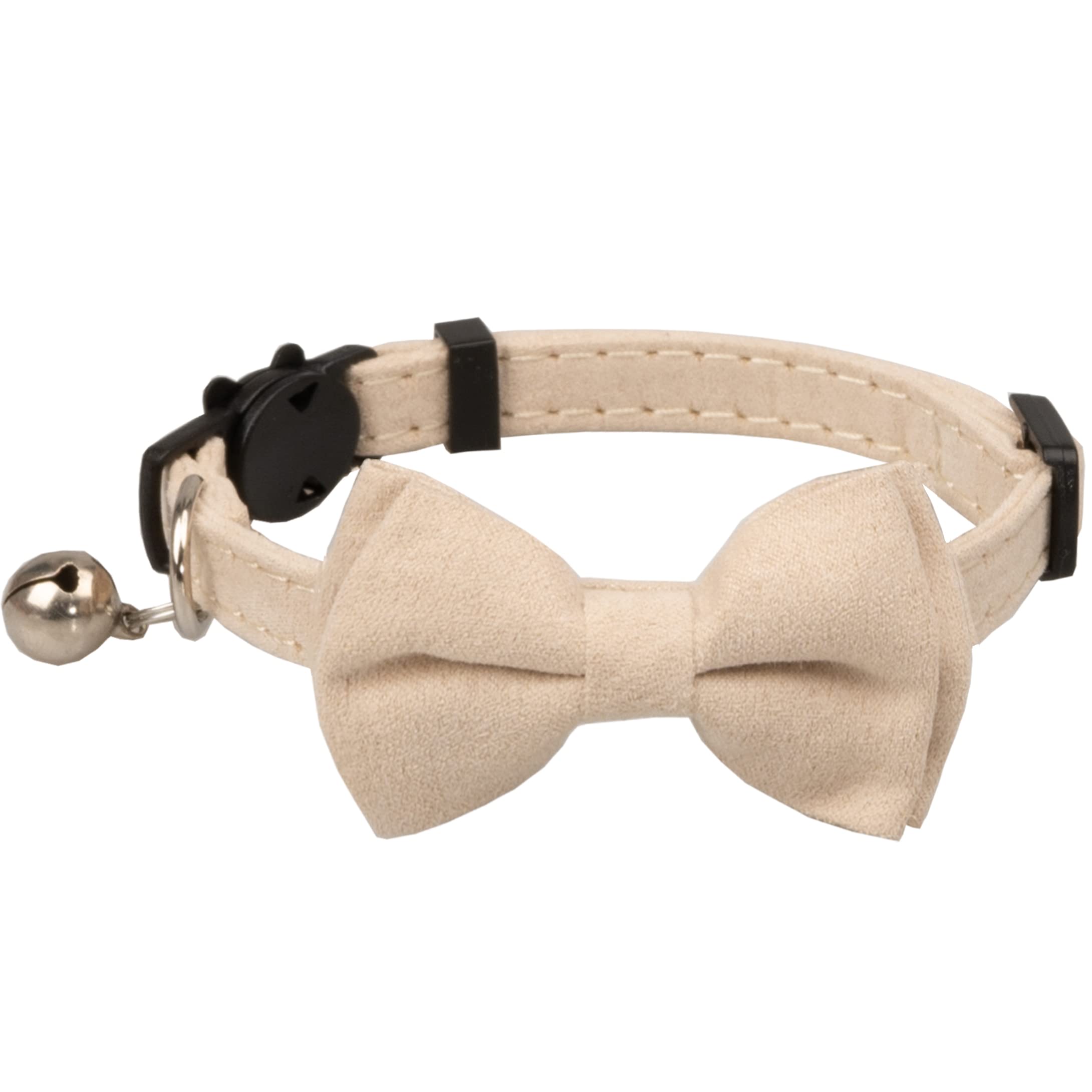 Gyapet Cat Collar With Bell Breakaway Kitten Small Puppy Safety Bow Tie Solid Wedding Basic Color [1Pc] Cream