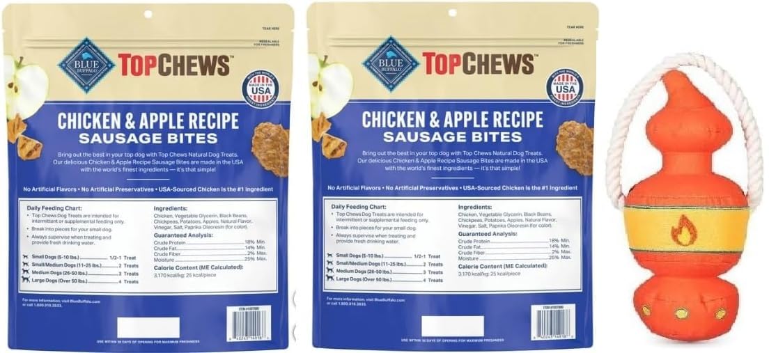 (2 Bags) Top Chews Chicken & Apple Sausage Bites, Proudly Made in USA, Net Weight. 2.5 lbs - 100% Natural Dog Treats, and No Art