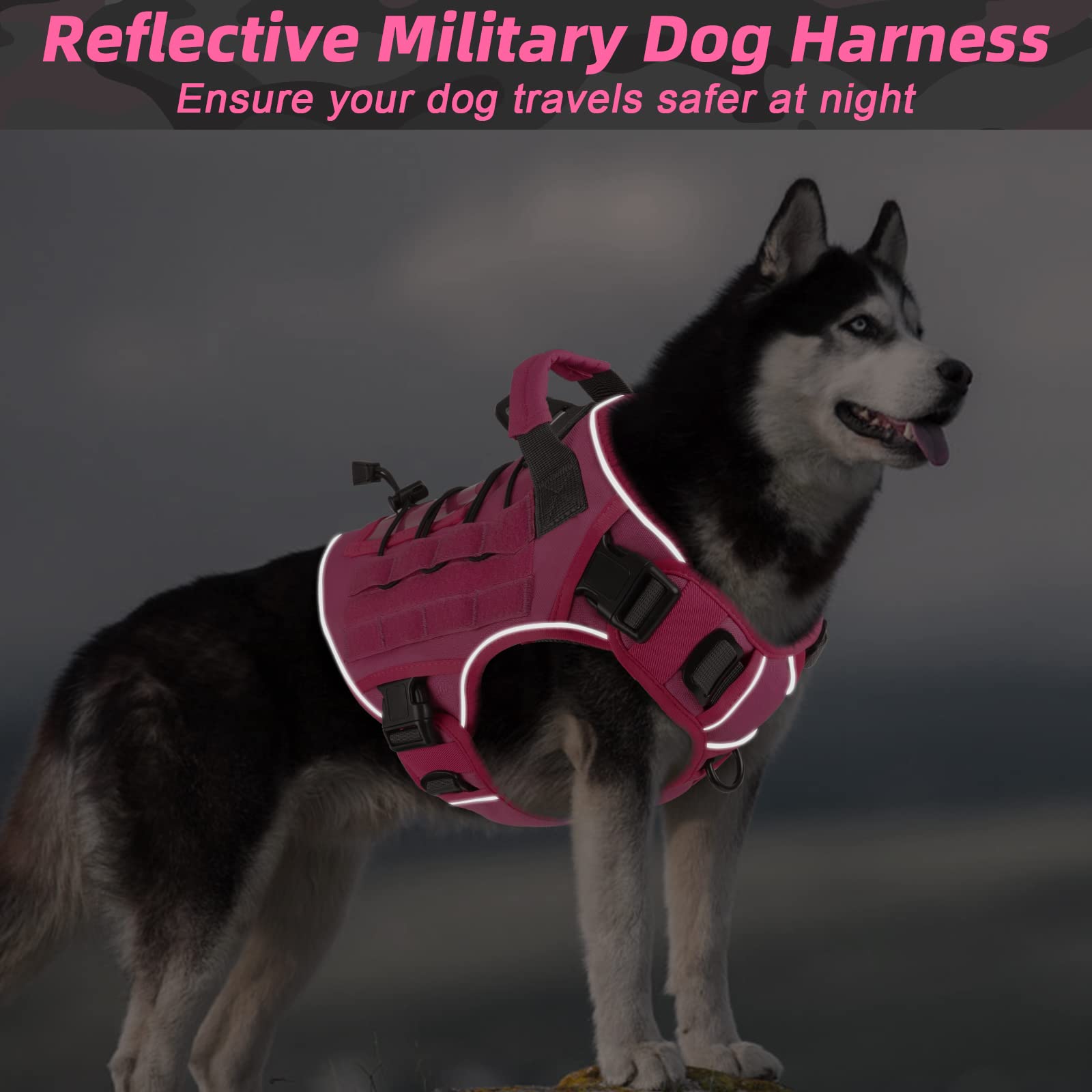 Wingoin Tactical Dog Harness For Extra Large Dogs, Heavy Duty No Pull Dog Harness With Handle, Adjustable Reflective Military K9