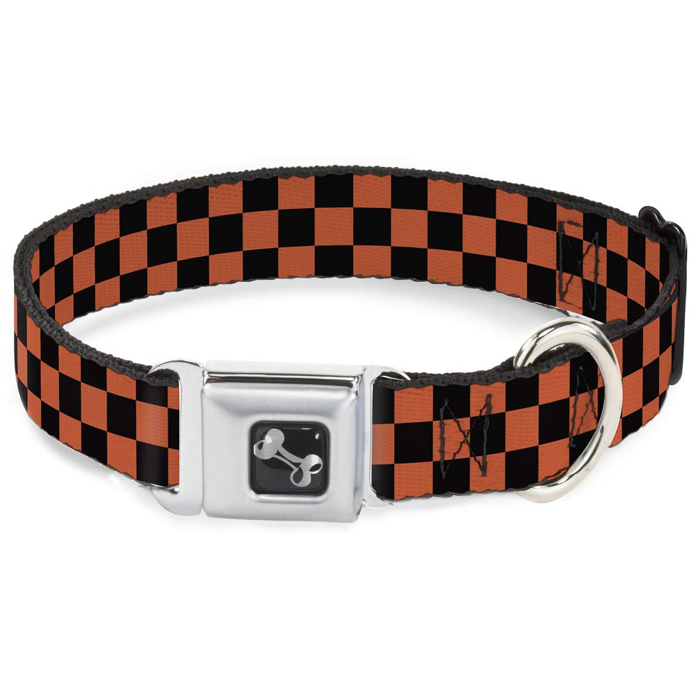 Buckle-Down 13-18 Checker Black/Orange Dog Collar Bone, Wide Small