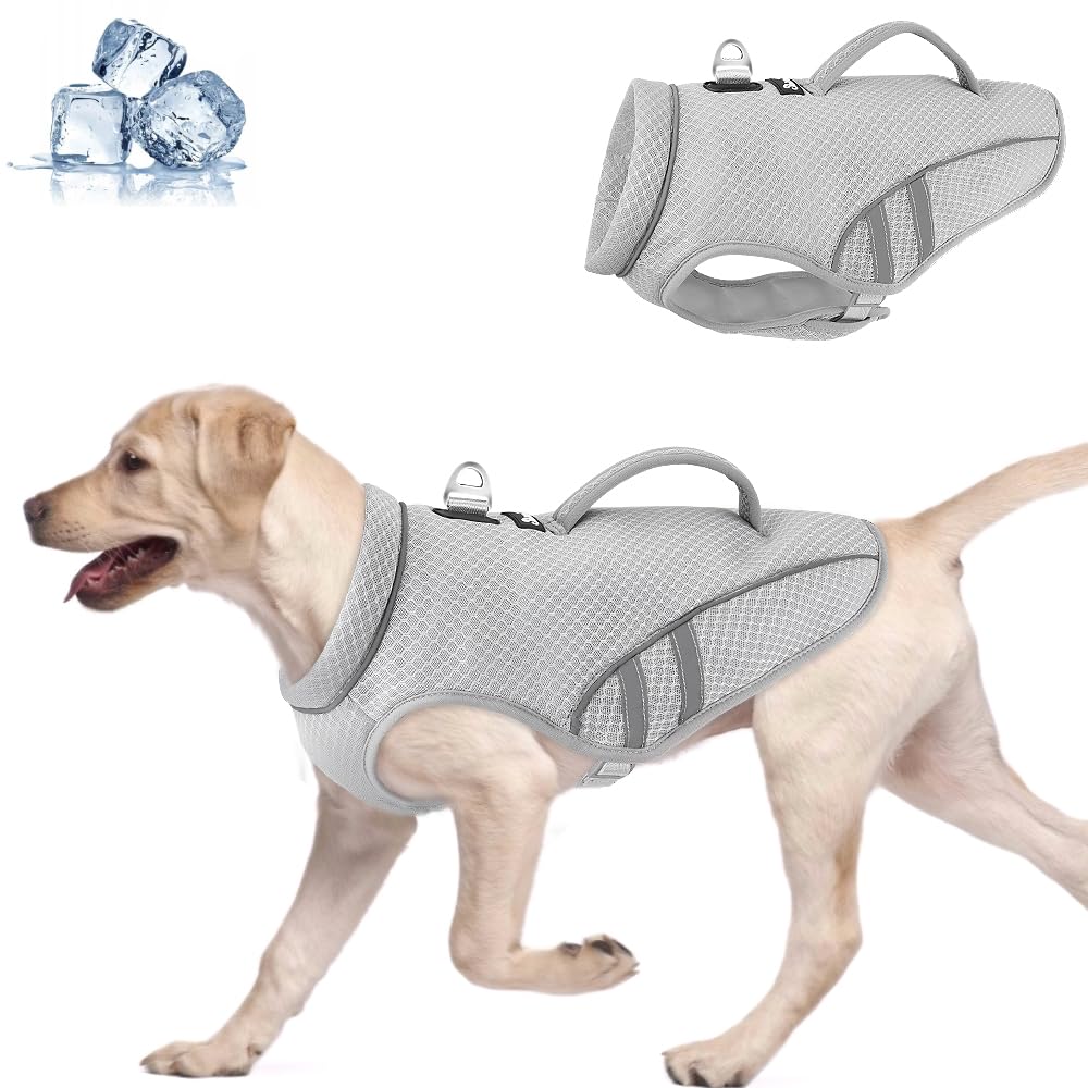 Slowton Dog Cooling Vest With Handle - Pocket For Ice Pack, Uv Protection Breathable Cooling Shirt For Large Medium Small Dog, A