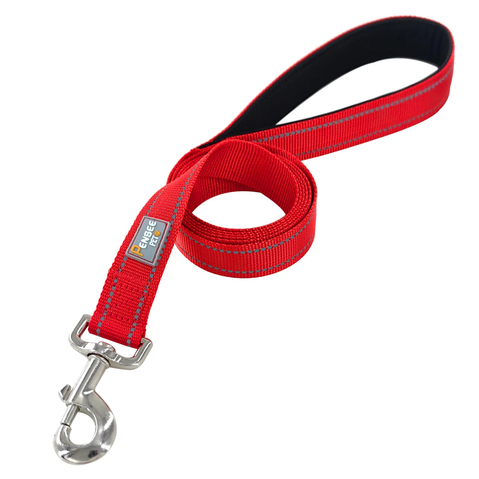 Penseepet Dog Leash 6 Ft Padded Handle Nylon Reflective Dogs Leashes For Medium Dogs Red