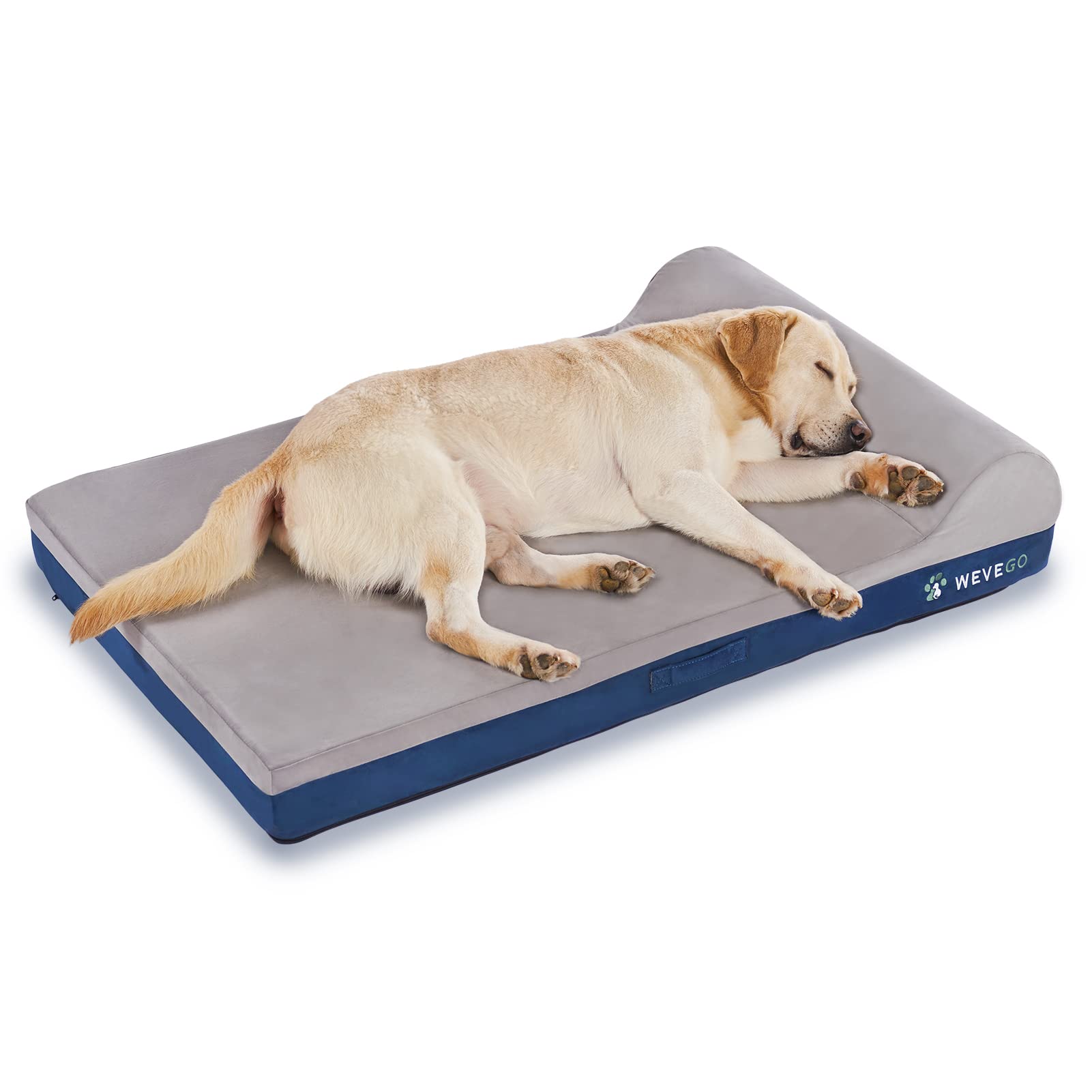 Wevego Dog Bed, Large Dog Bed With Pillow, Thicken Gel Memory Foam Flannel Fabrice Dog Bed, Durable Waterproof Liner & Removable Washable Cover With Non-Slip Bottom, Sizes Medium Blue